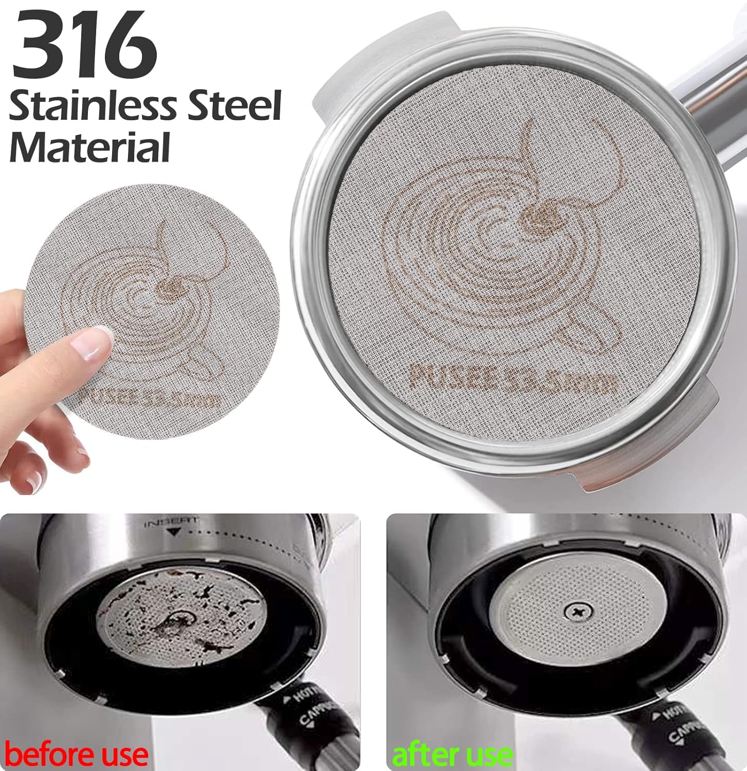 PUSEE Embudo de dosificación de espresso de 2.008 in y pantalla de disco de 2.008 in, anillo dosificador de café magnético de metal de aluminio,