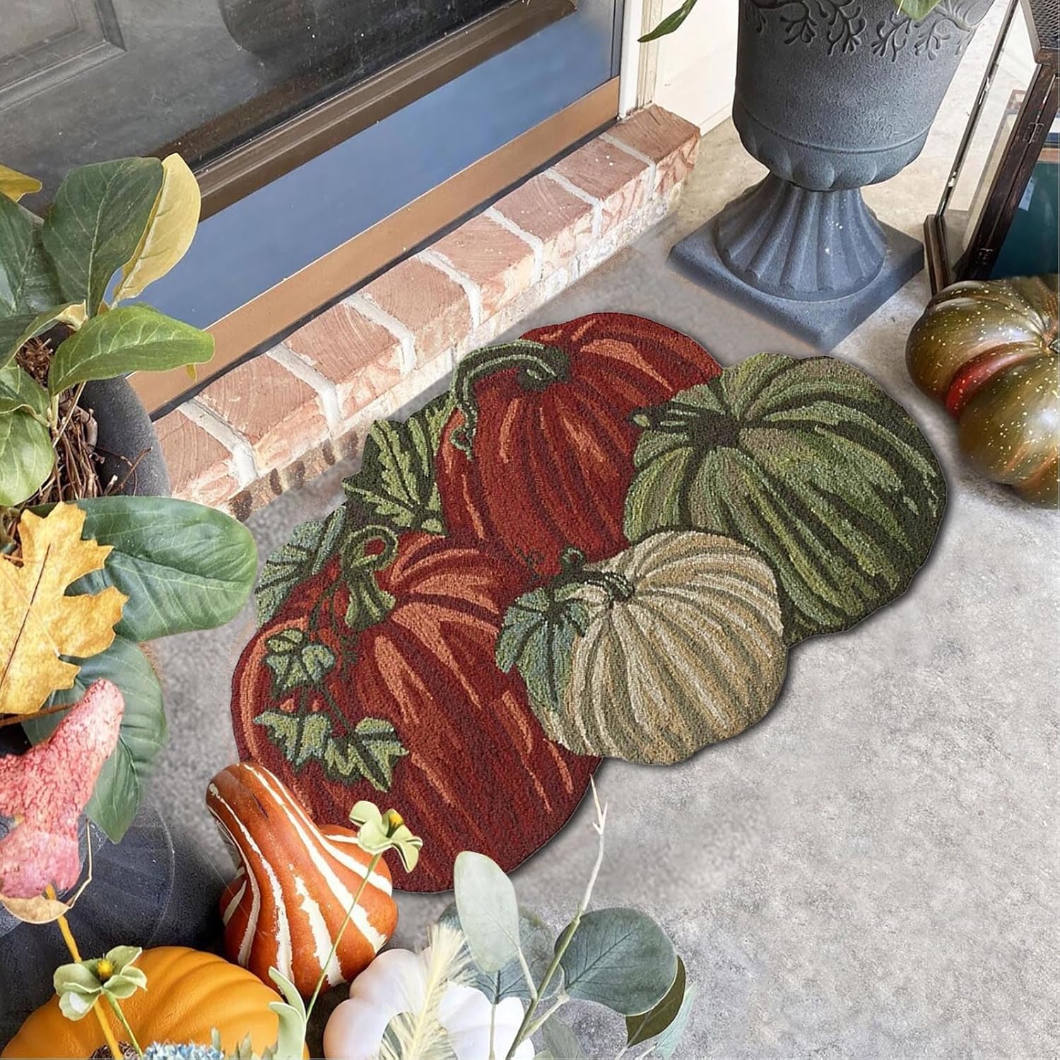 FRJINIE Alfombra de calabaza de otoño, 31 x 22 pulgadas, antideslizante, lavable, tapete de bienvenida, bonito tapete de Halloween, Acción de
