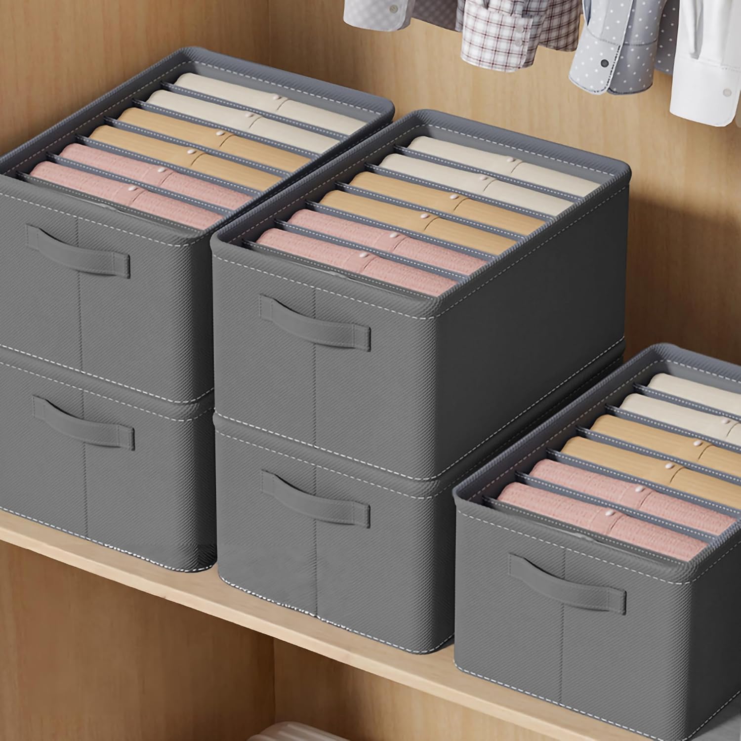 FixtureDisplays Organizador de armario para armario, papelera de almacenamiento de tela con 7 ranuras, color gris oscuro, divisores de cajones