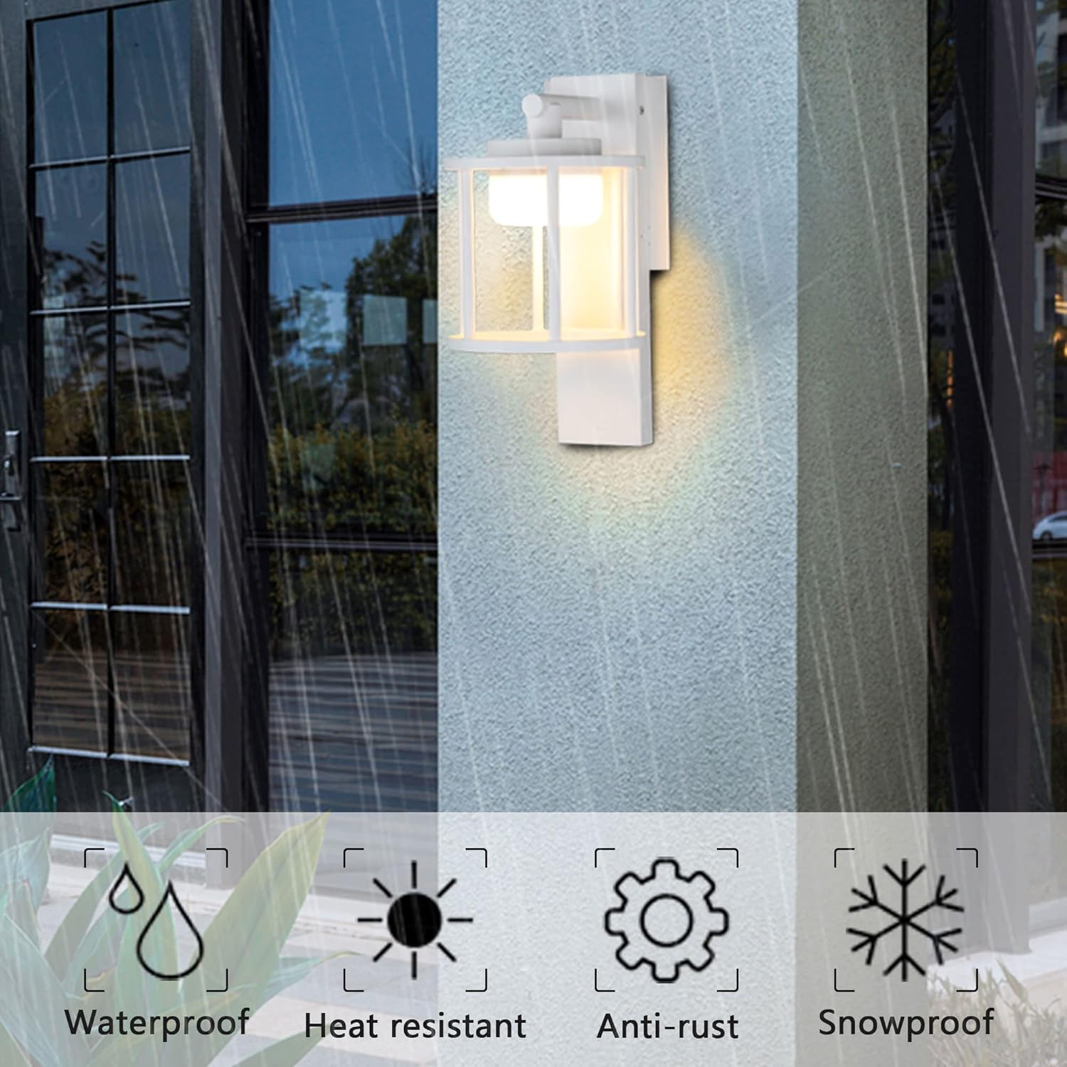 Lustrlach Farol de pared al aire libre blanco para porche exterior con bombilla LED GX53, aplique redondo de montaje en pared para casa, garaje,