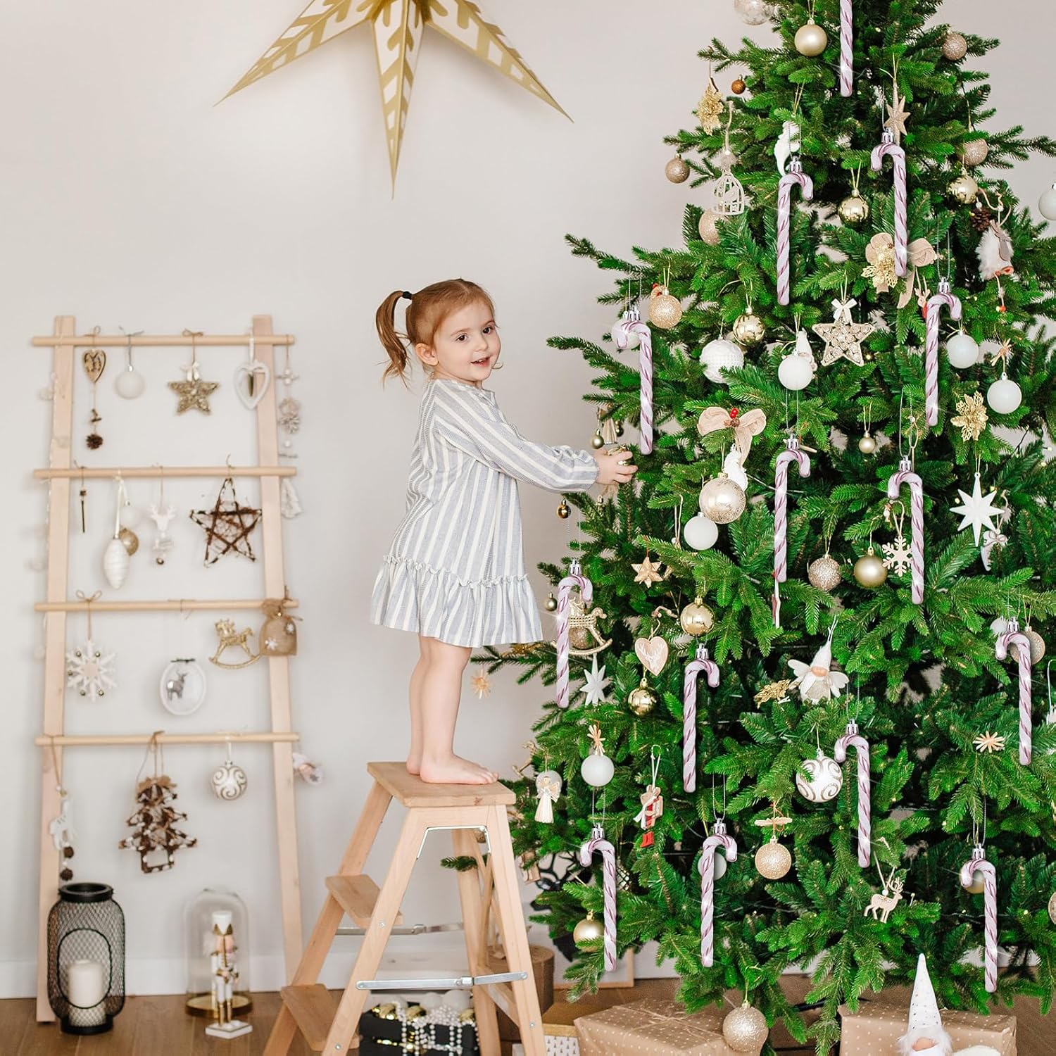 Sotiff Bastones de caramelo de Navidad, adornos de plástico con purpurina, bastón de caramelo para árbol de Navidad, decoraciones colgantes para