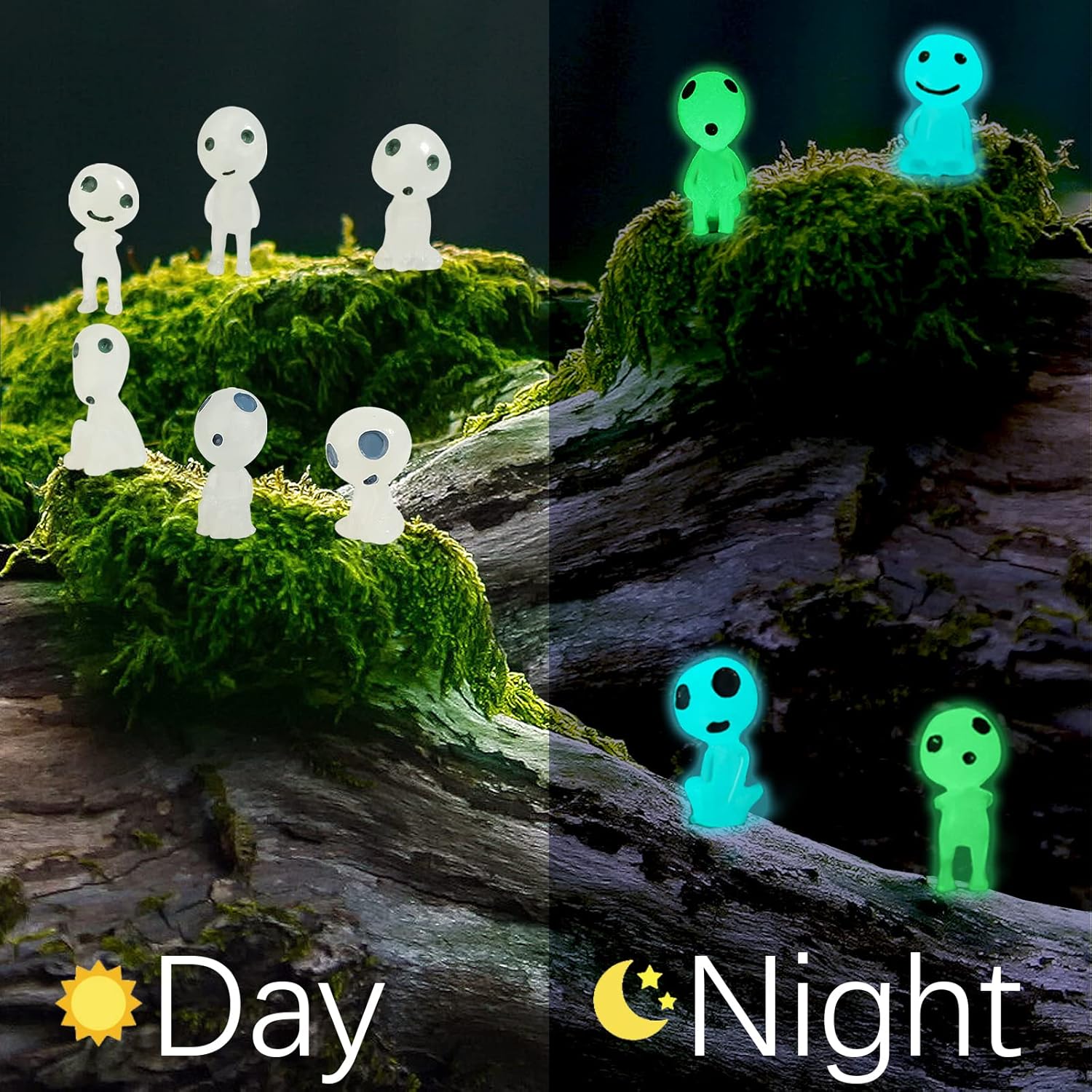 Juego de 20 estatuas de jardín de hadas con aguja fija, luminosa princesa mononoke árbol alienígena micro adornos para bricolaje jardín de hadas