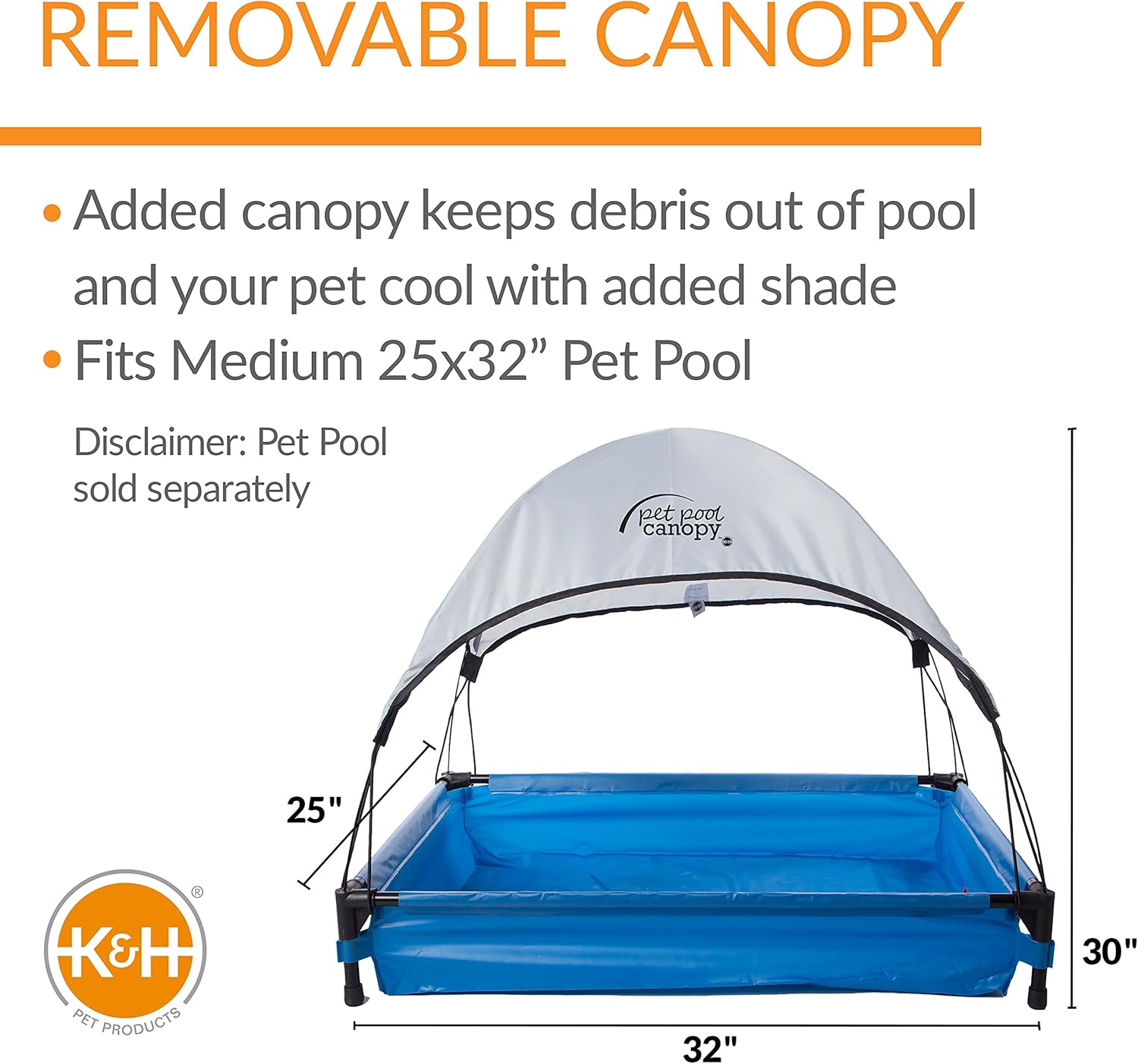 K&H Pet Products Piscina para perros y mascotas – Toldo de baño para mascotas (se vende por separado), color gris, mediano, 25 x 32 pulgadas