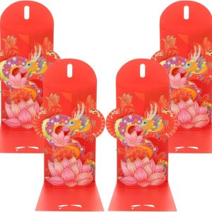 Vaguelly Sobres rojos de año nuevo 3D 2024, 4 unidades, loto chino, carácter, año del dragón, Fengshui, Fortuna, sobre Hong Bao Lucky Money Red Vaguelly Sobres rojos de año nuevo 3D 2024, 4 unidades, loto chino, carácter, año del dragón, Fengshui, Fortuna, sobre Hong Bao Lucky Money Red