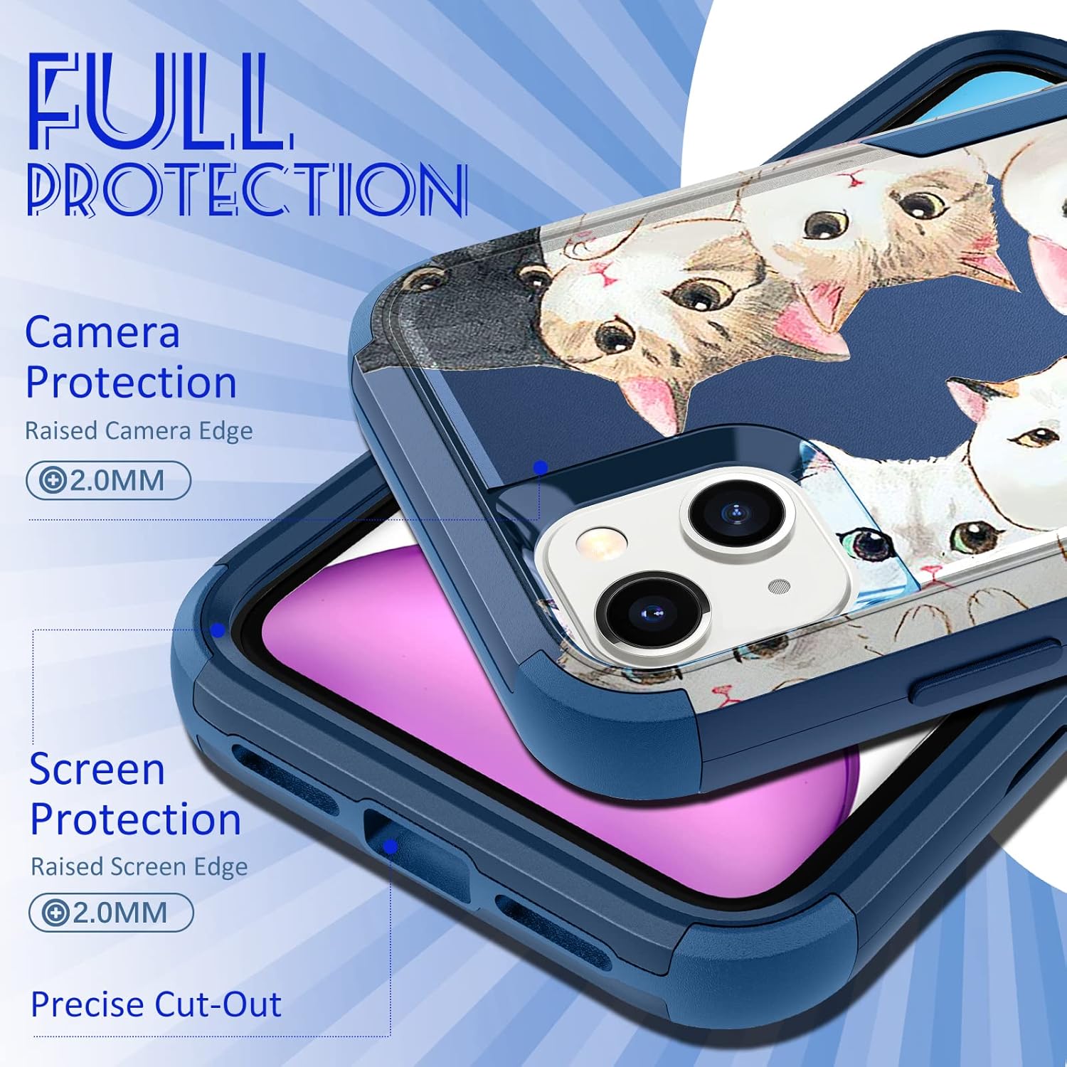 Funda para Apple iPhone 13 para mujer, linda funda de teléfono para niñas, diseño único femenino estético para adolescentes, kawaii, gato,