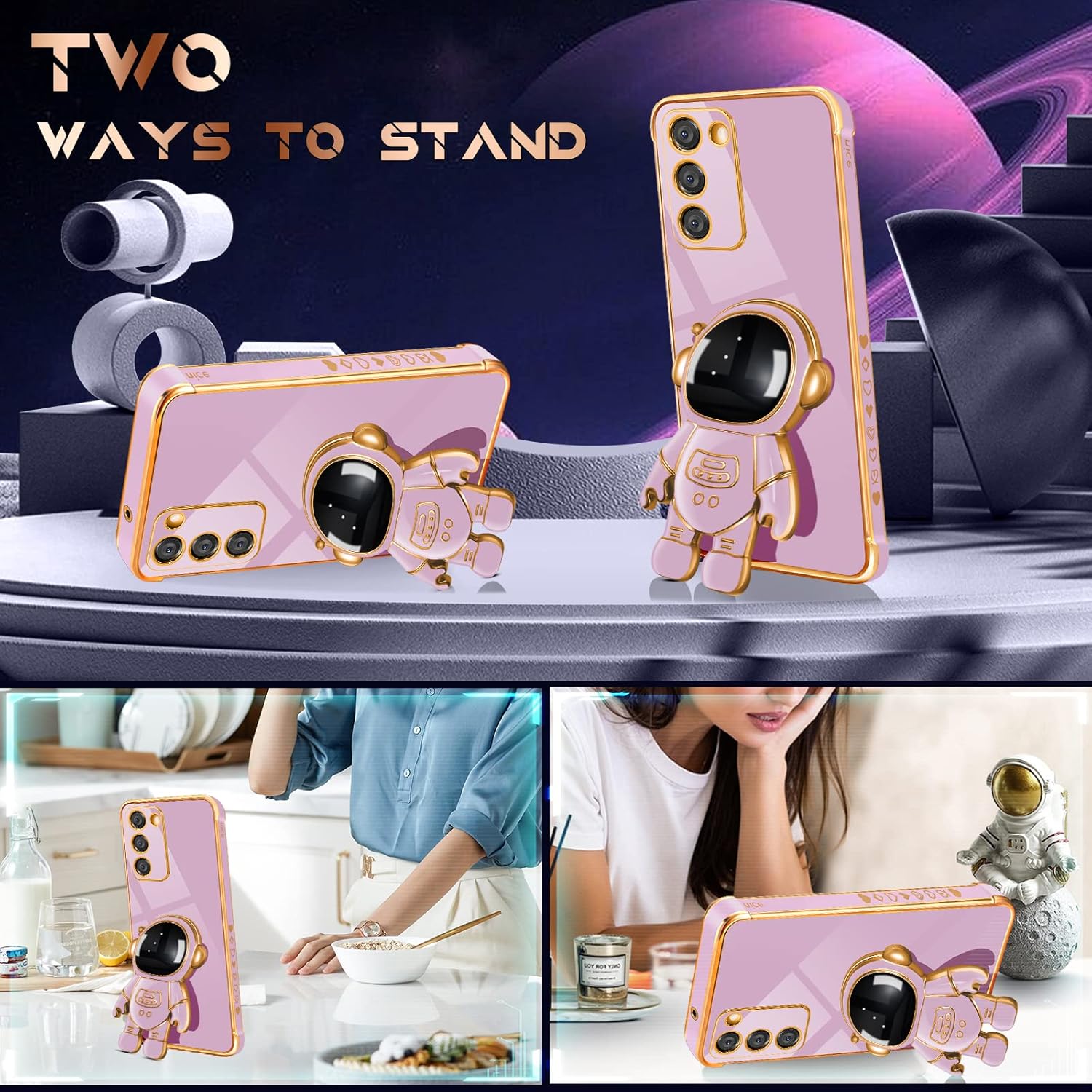 Coralogo Funda para Samsung Galaxy S23, diseño de astronauta linda para mujeres y niñas, con soporte oculto de astronauta, diseño 6D, para Samsung