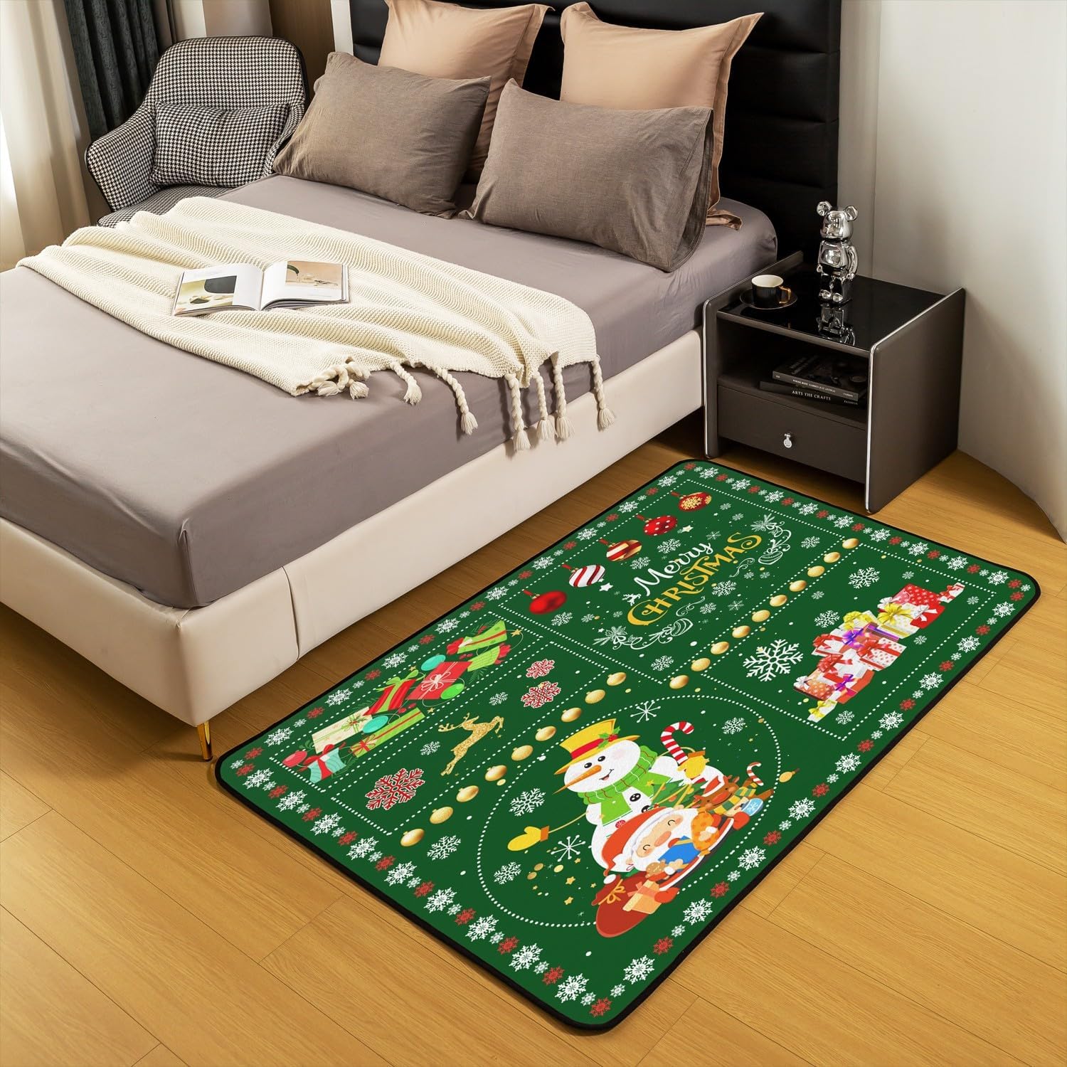 jejeloiu Alfombra de Navidad para niños, de 5 x 7 pulgadas, diseño de muñeco de nieve, para sala de estar, dormitorio, árbol de Navidad, alfombra