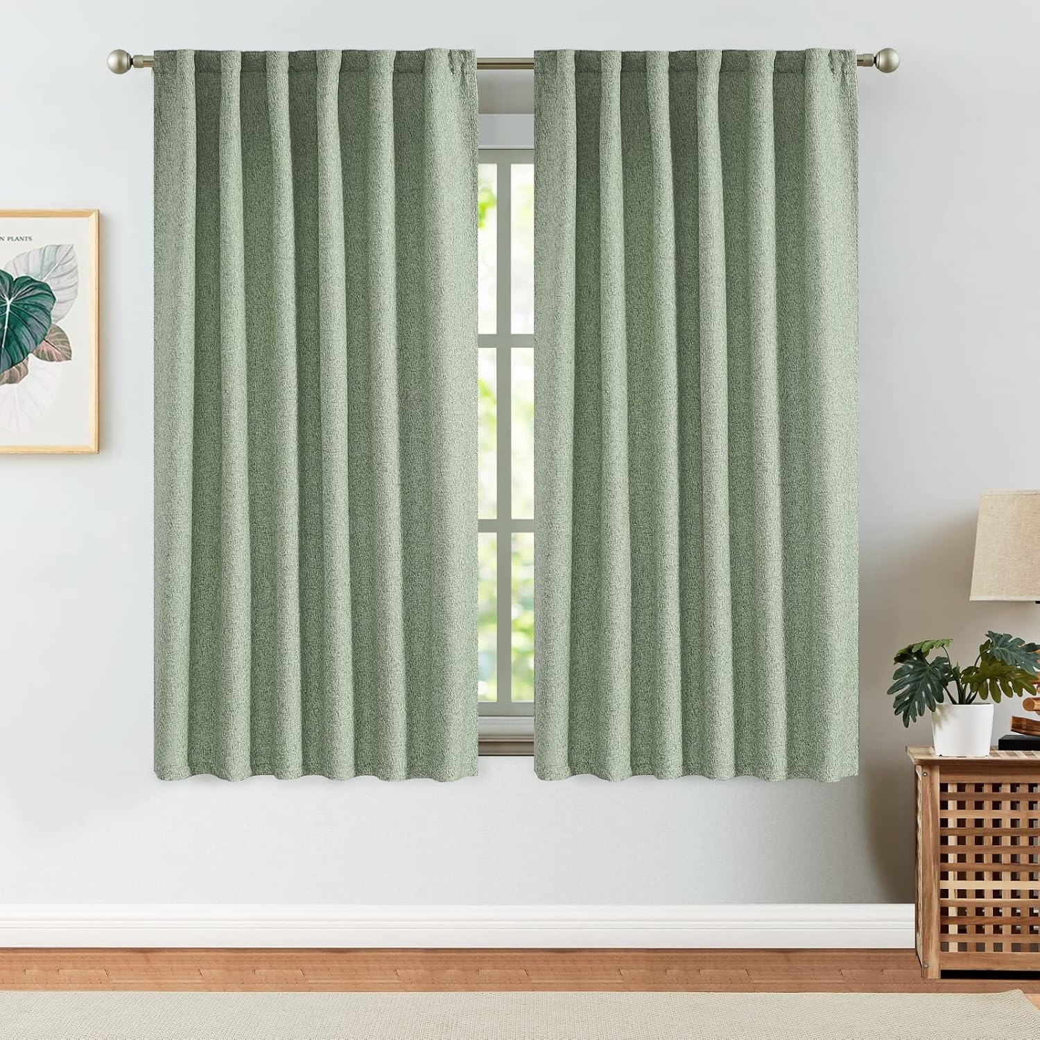 jinchan Cortinas de lino sintético grueso de arpillera verde salvia, 72 pulgadas de largo, cortinas para sala de estar, bolsillo para barra, filtro