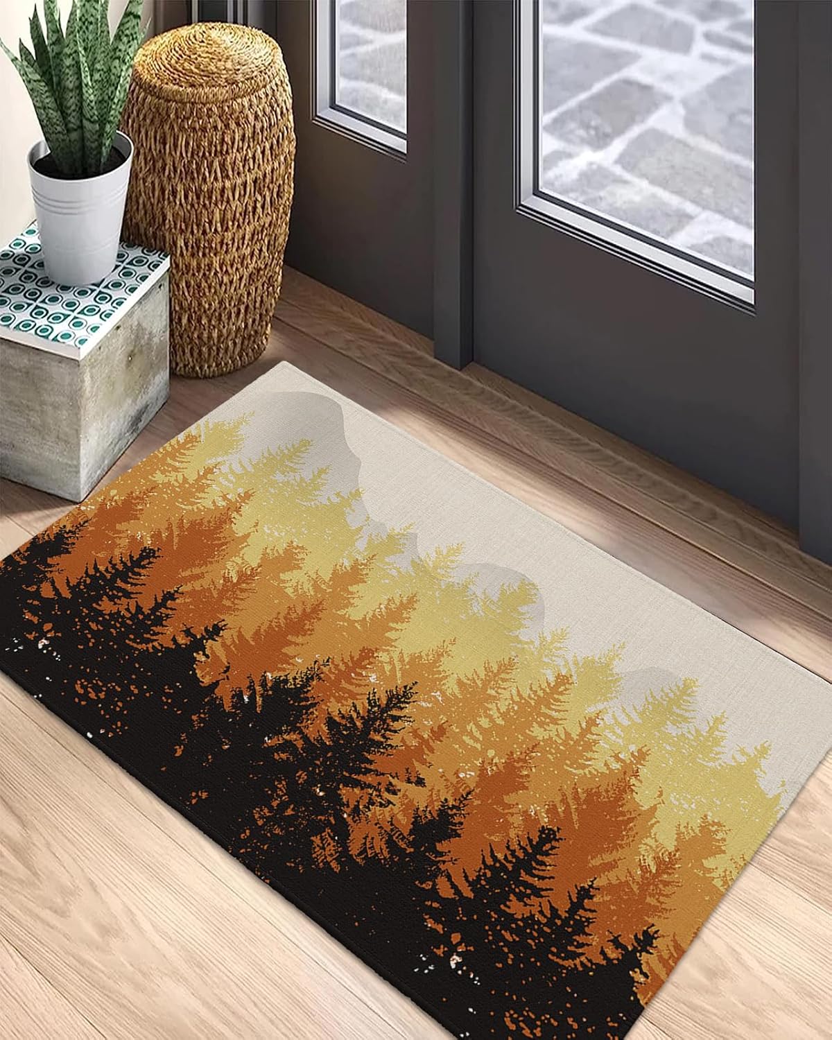 Tapete para puerta delantera, antideslizante, absorbente, para puerta de entrada, para interiores y exteriores, alfombras pequeñas, diseño de bosque