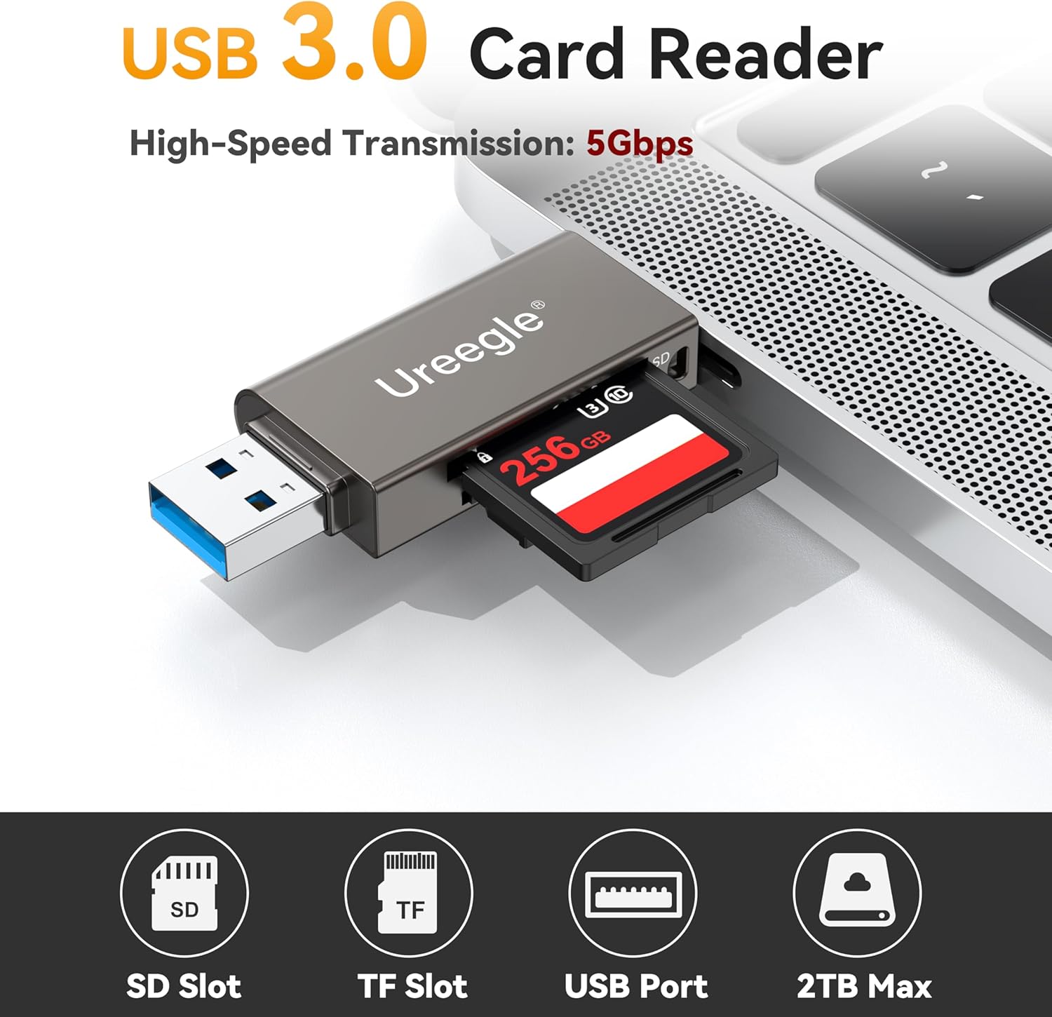 Lector de tarjetas SD, Ureegle USB 3.0 y adaptador de lector de tarjetas de memoria USB C con doble conector, lector micro SD para Mac, computadora,