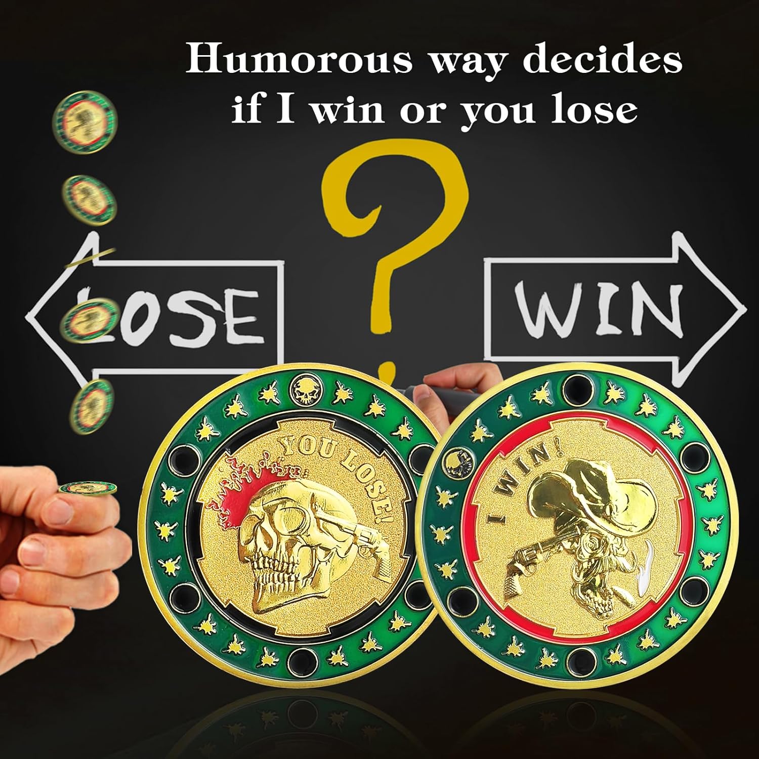 Regalos divertidos con texto en inglés “I Win You Lose, Good Luck”, moneda de decisión de buena suerte, regalos para mujeres, hombres, cabezas o