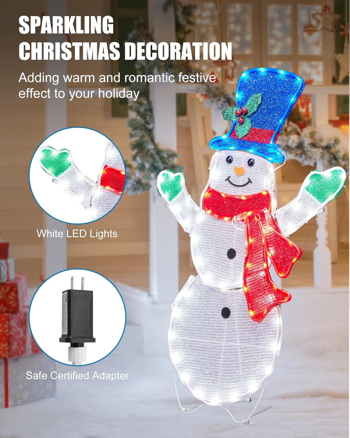 Decoraciones navideñas de muñeco de nieve para exteriores, patio, jardín, hogar, césped, 31.5 pulgadas, luces LED para exteriores, decoraciones de