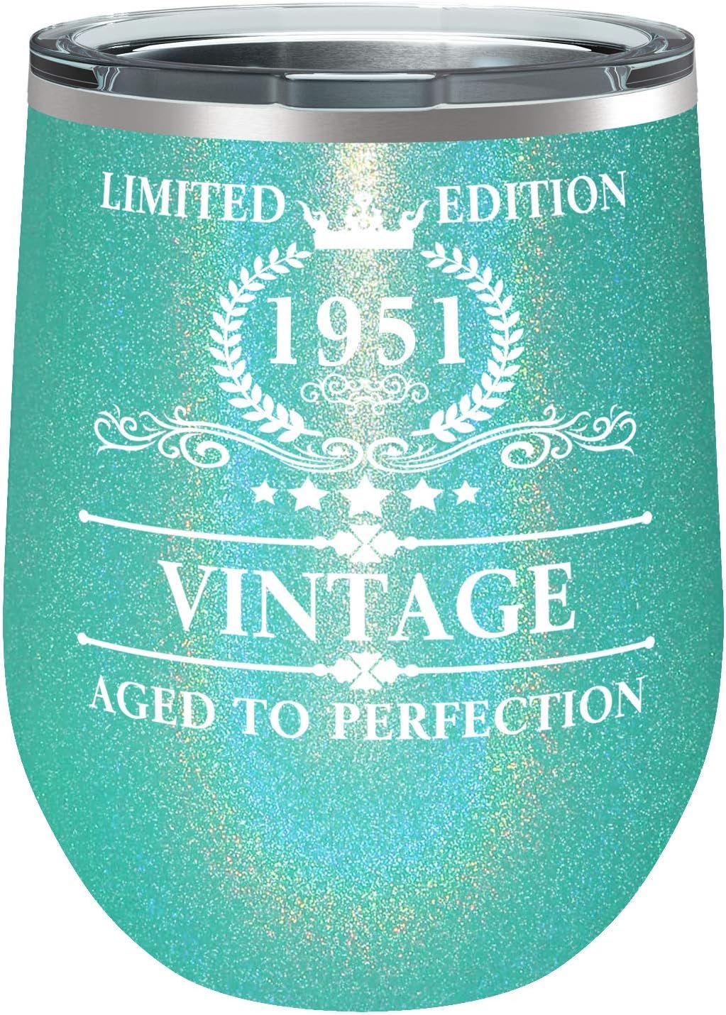 Cuptify 1951 Edición Limitada 72 Regalo de cumpleaños para mujeres de edad avanzada en espuma de mar con purpurina de 12 onzas aisladas