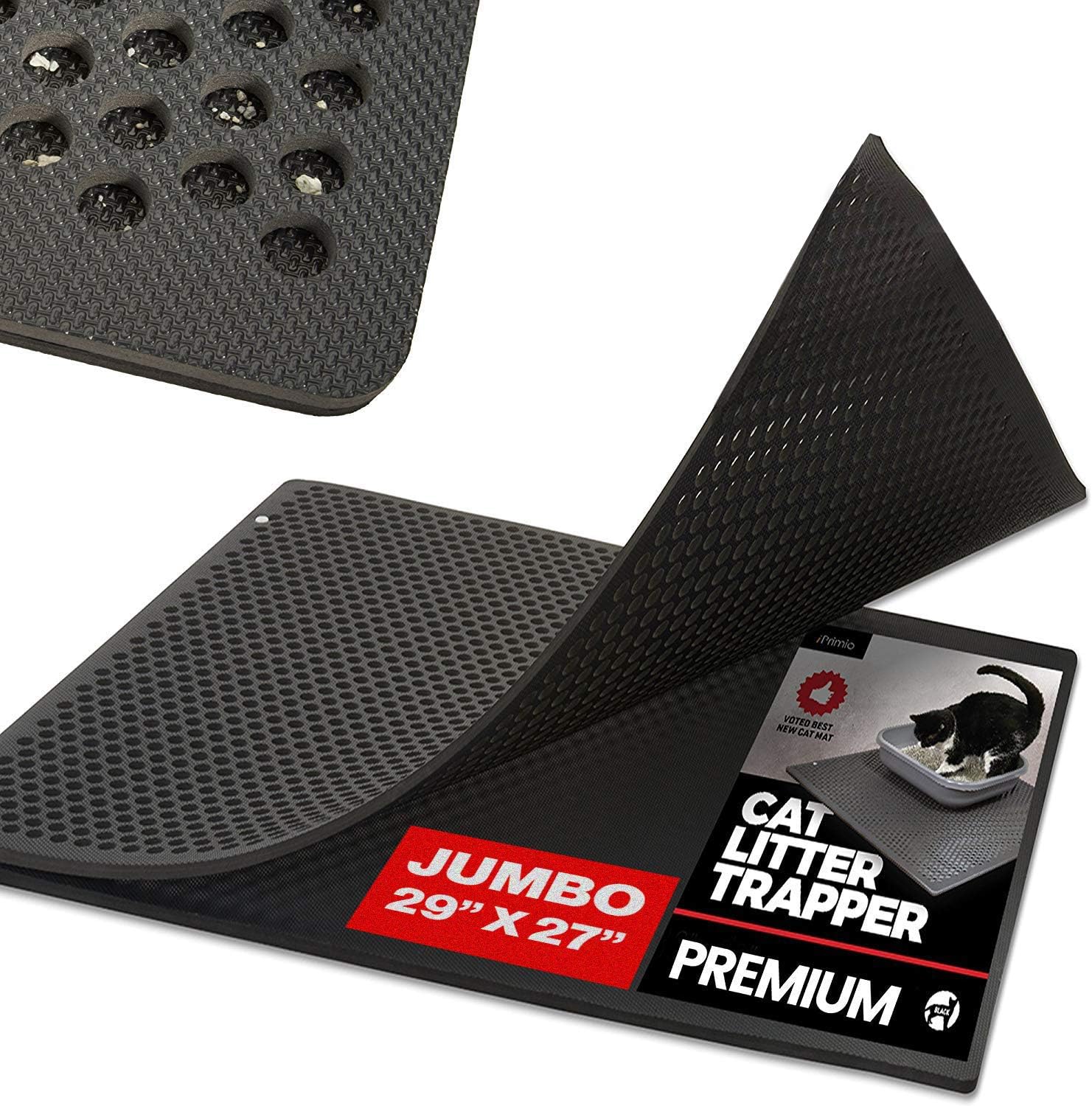 iPrimio Tapete de arena jumbo para gatos de 29 x 27 pulgadas, alfombra de arena para gatitos, alfombra atrapa la arena a través de agujeros grandes,