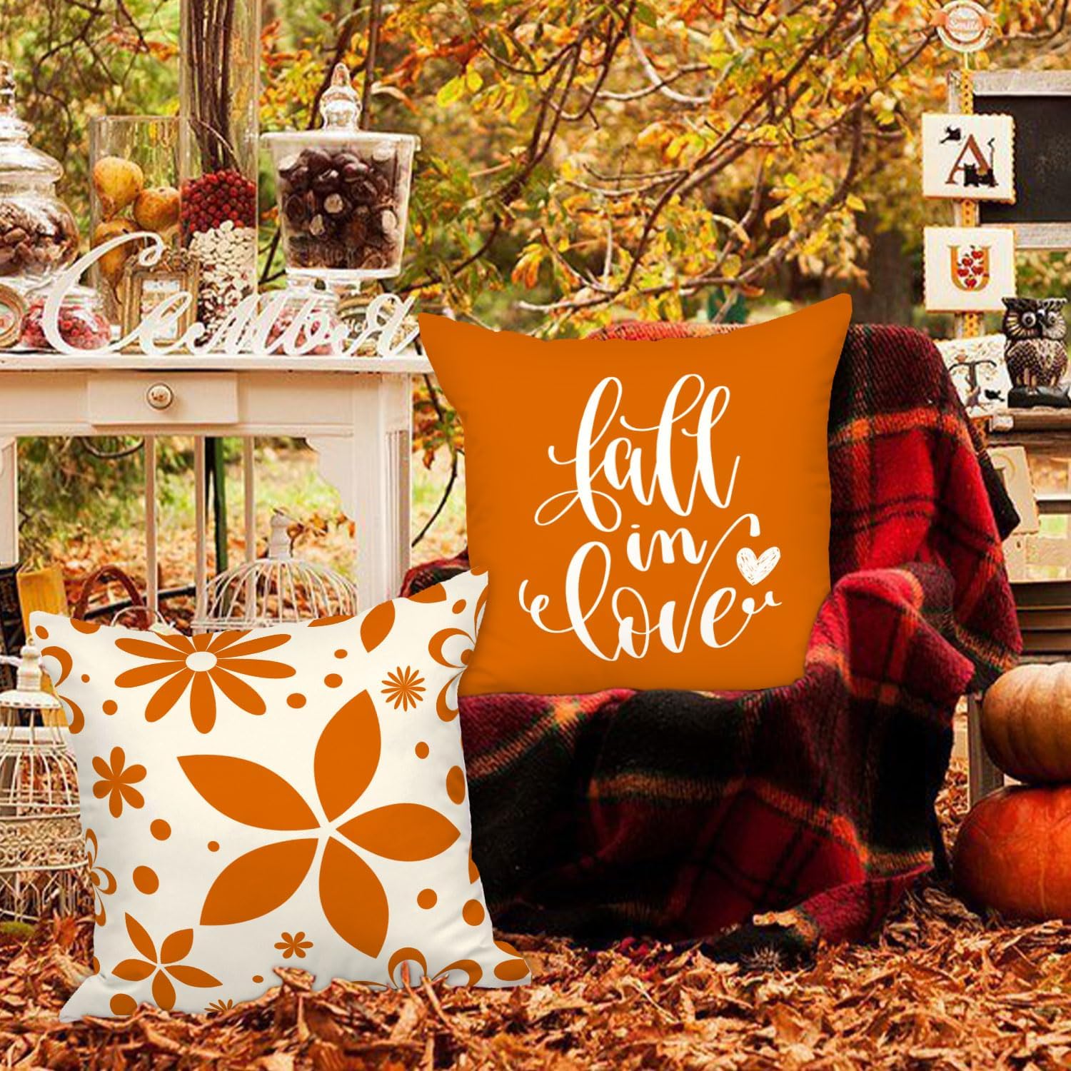Ywlake Juego de 4 fundas de almohada de otoño de 16 x 16 pulgadas, fundas decorativas de cojín de 16 x 16 pulgadas, fundas de almohada otoñales de
