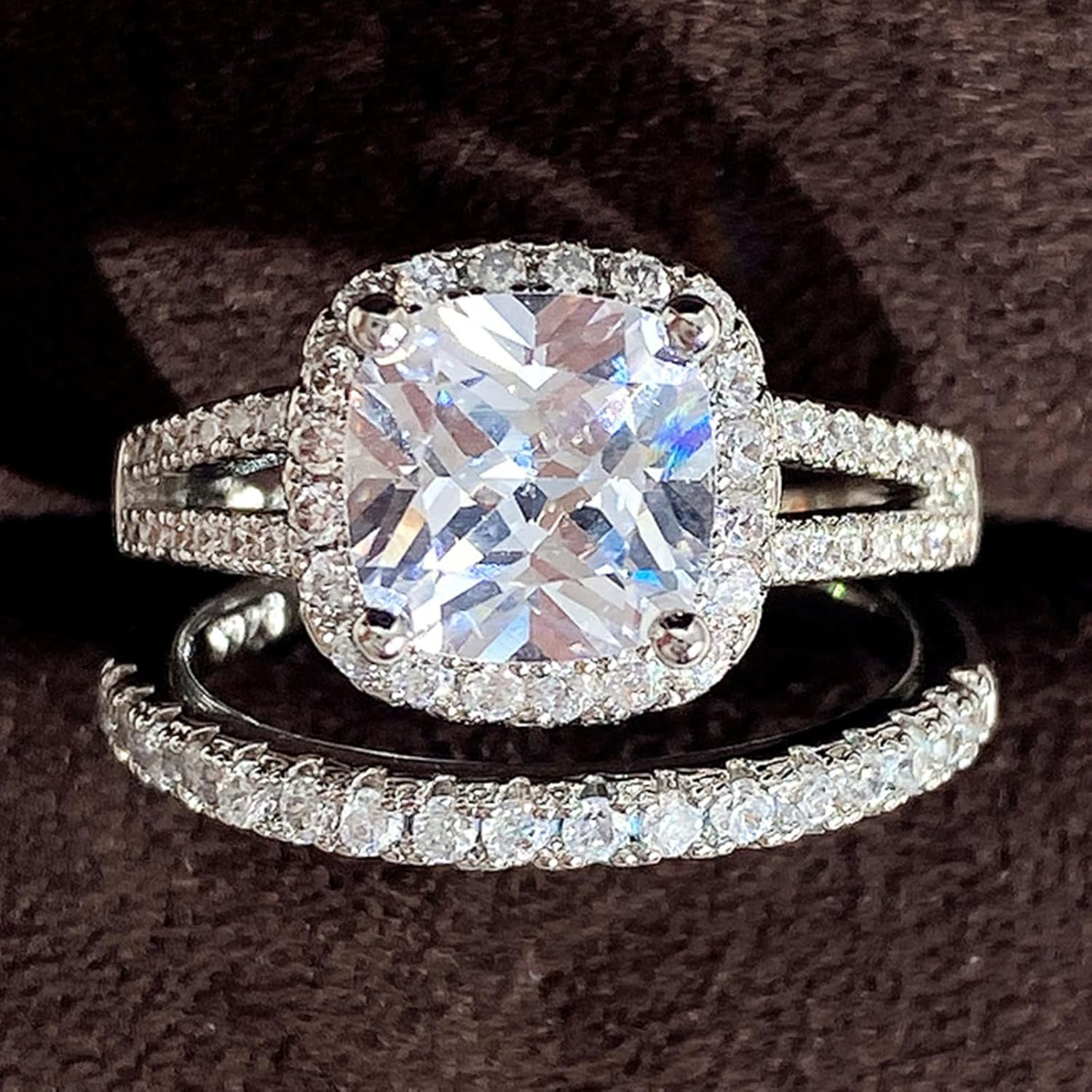 Couples Rings for Him and Her Set, Rhinestone Crystal Diamond Engagement Rings for Women CZ Cubic Zirconia Opal Wedding Ring Sets Mothers Day