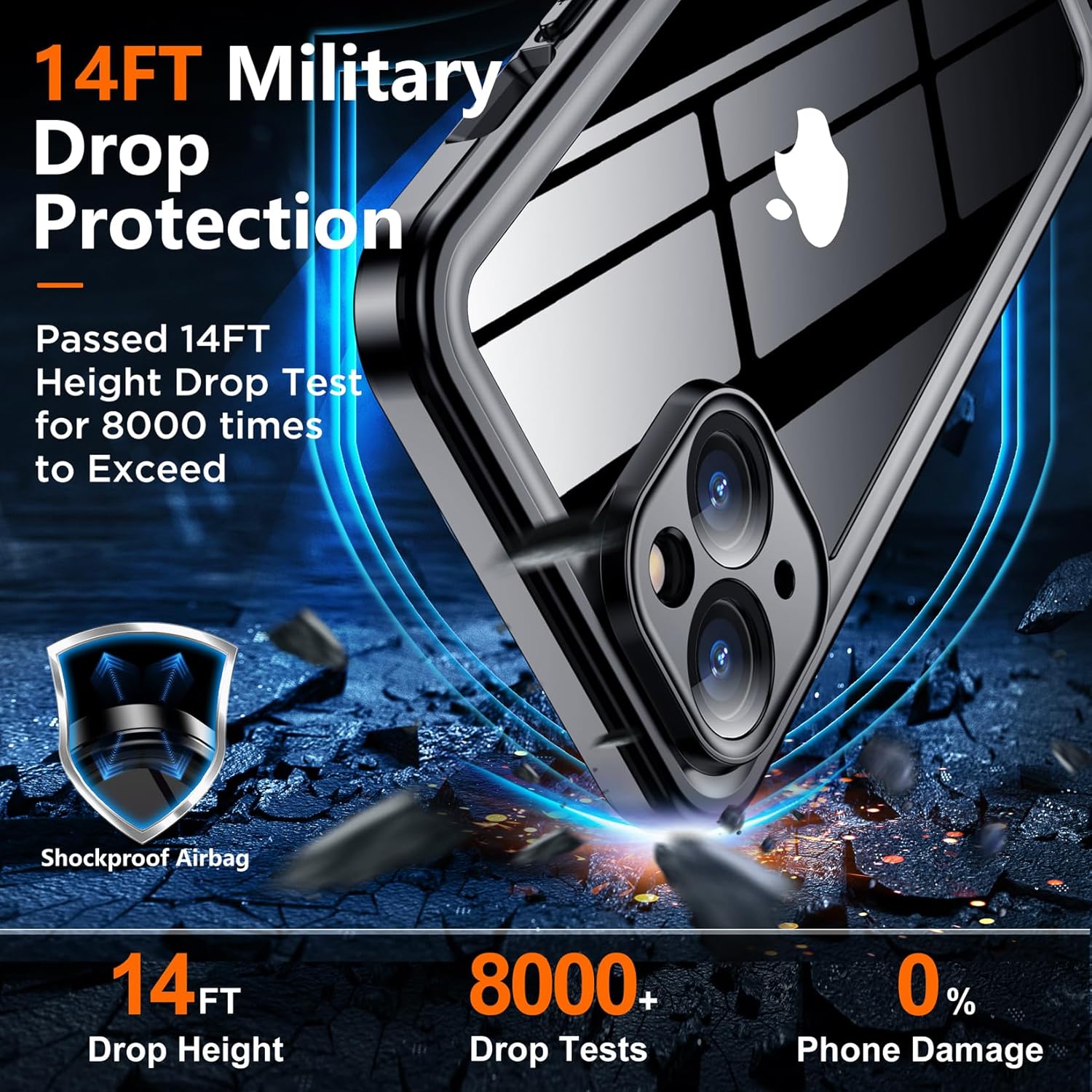 Funda impermeable diseñada para 15 Plus, protección de lente de cámara de vidrio templado 9H integrada IP68 bajo el agua 14 pies militares a prueba