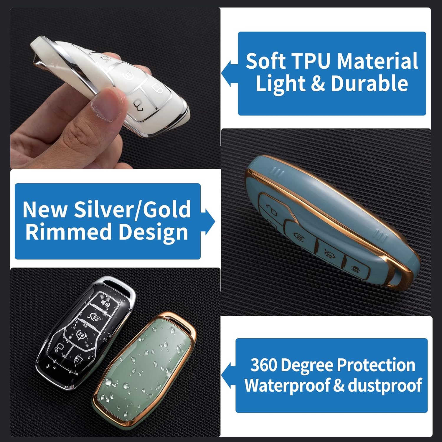 CHEZENHUI Compatible con funda para llavero de Ford con cordón de cuero, funda protectora para llave de automóvil Ford 2017 Fusion F250 F350 F450