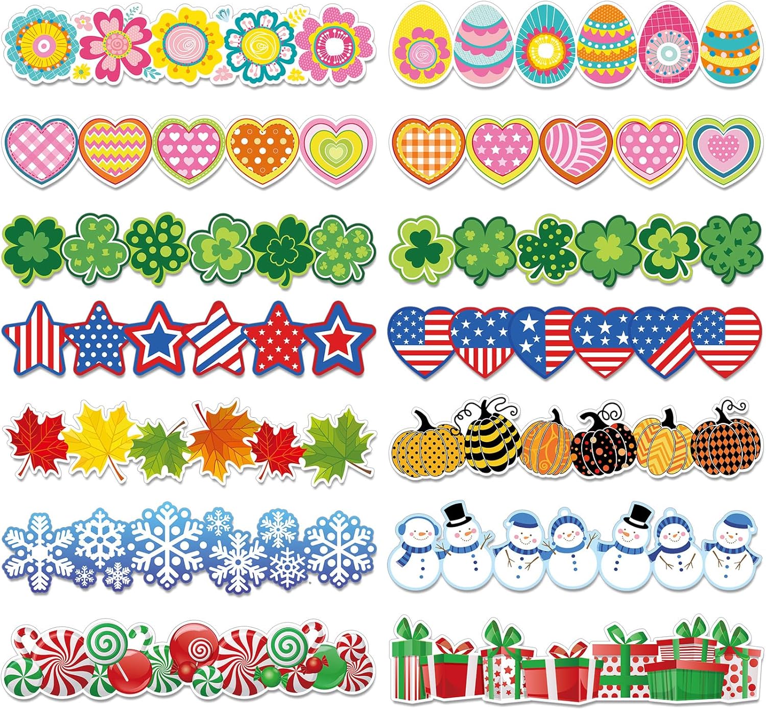 Whaline Bordes de tablón de anuncios navideños de 160.7 pies, primavera, Pascua, día de San Patricio, San Valentín, 4 de julio, otoño, invierno,