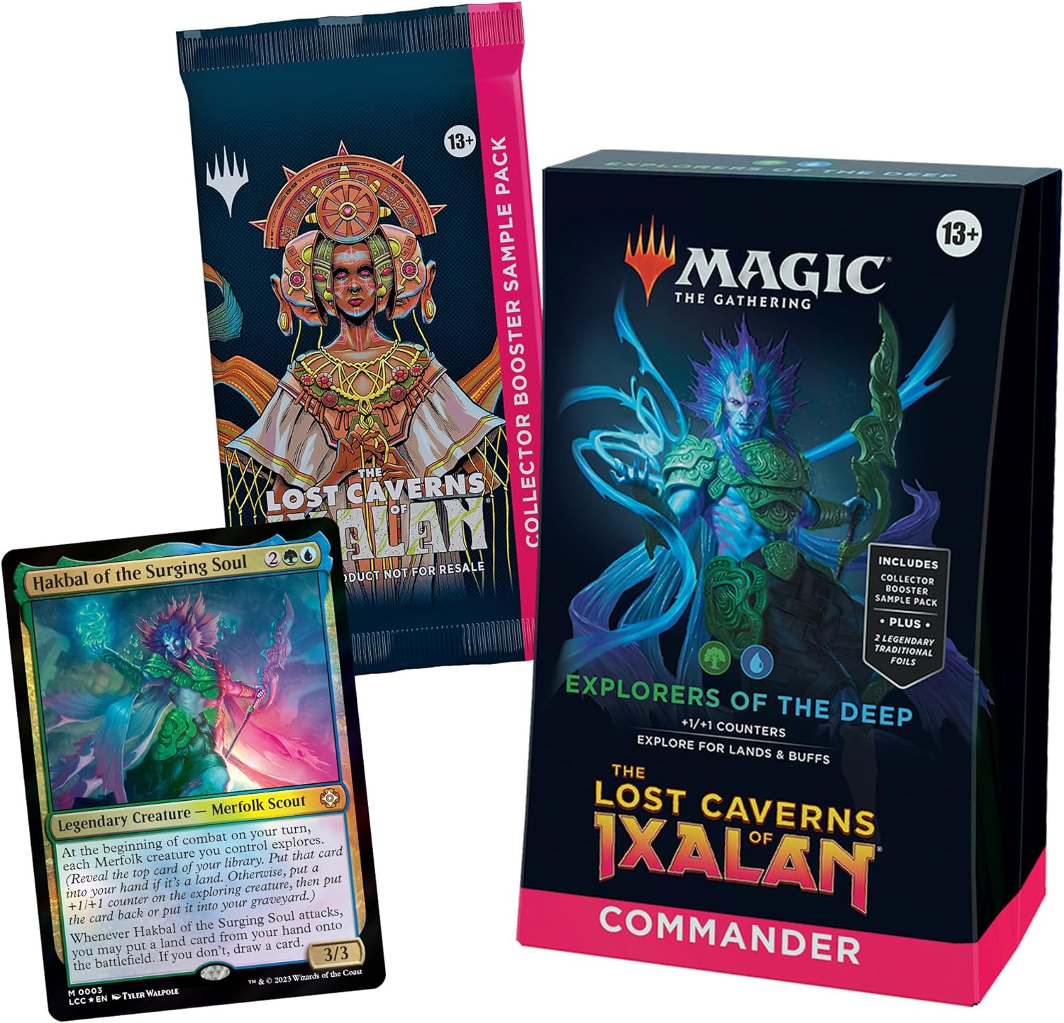 Magic The Gathering The Lost Caverns of Ixalan Commander Deck – Explorers of The Deep (mazo de 100 cartas, paquete de muestra de coleccionista de 2