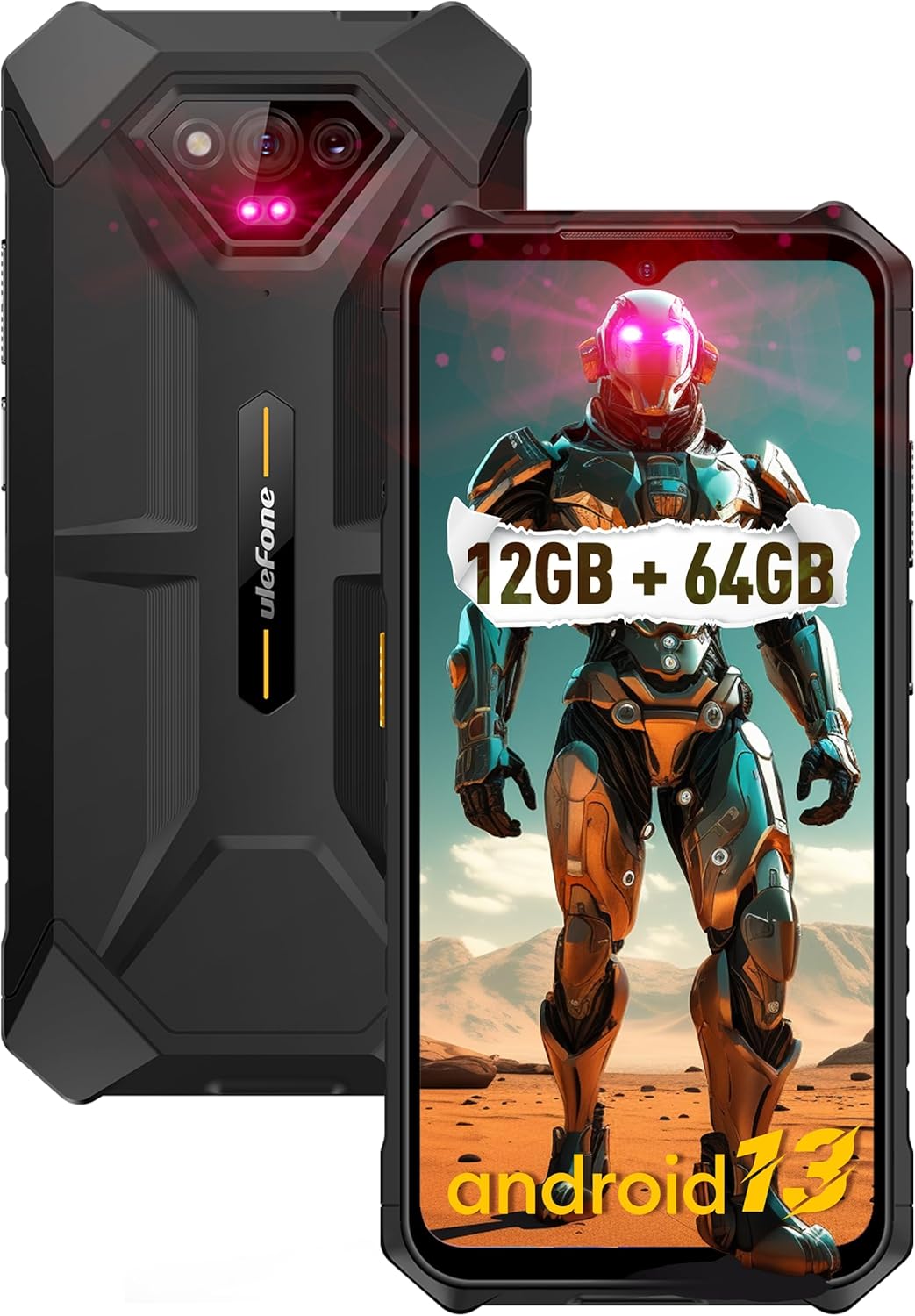 Ulefone Armor X13 Teléfonos resistentes desbloqueados, IP68IP69K teléfono impermeable, MTk Helio G36 12GB+64GB, cámara de visión nocturna de 50