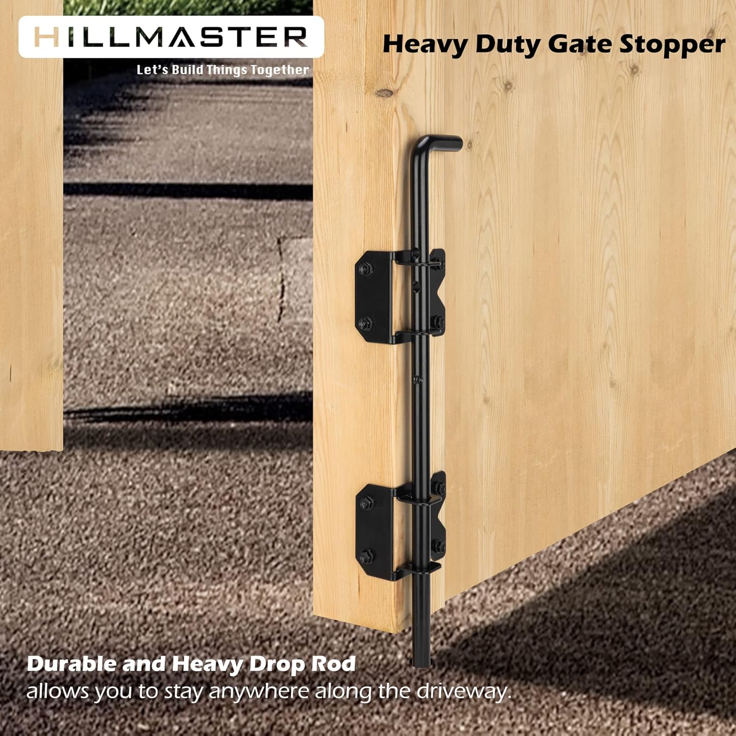 HILLMASTER Barra de caída de 18 pulgadas para valla de madera, pernos de acero para perno de caña para puertas de madera, acabado negro