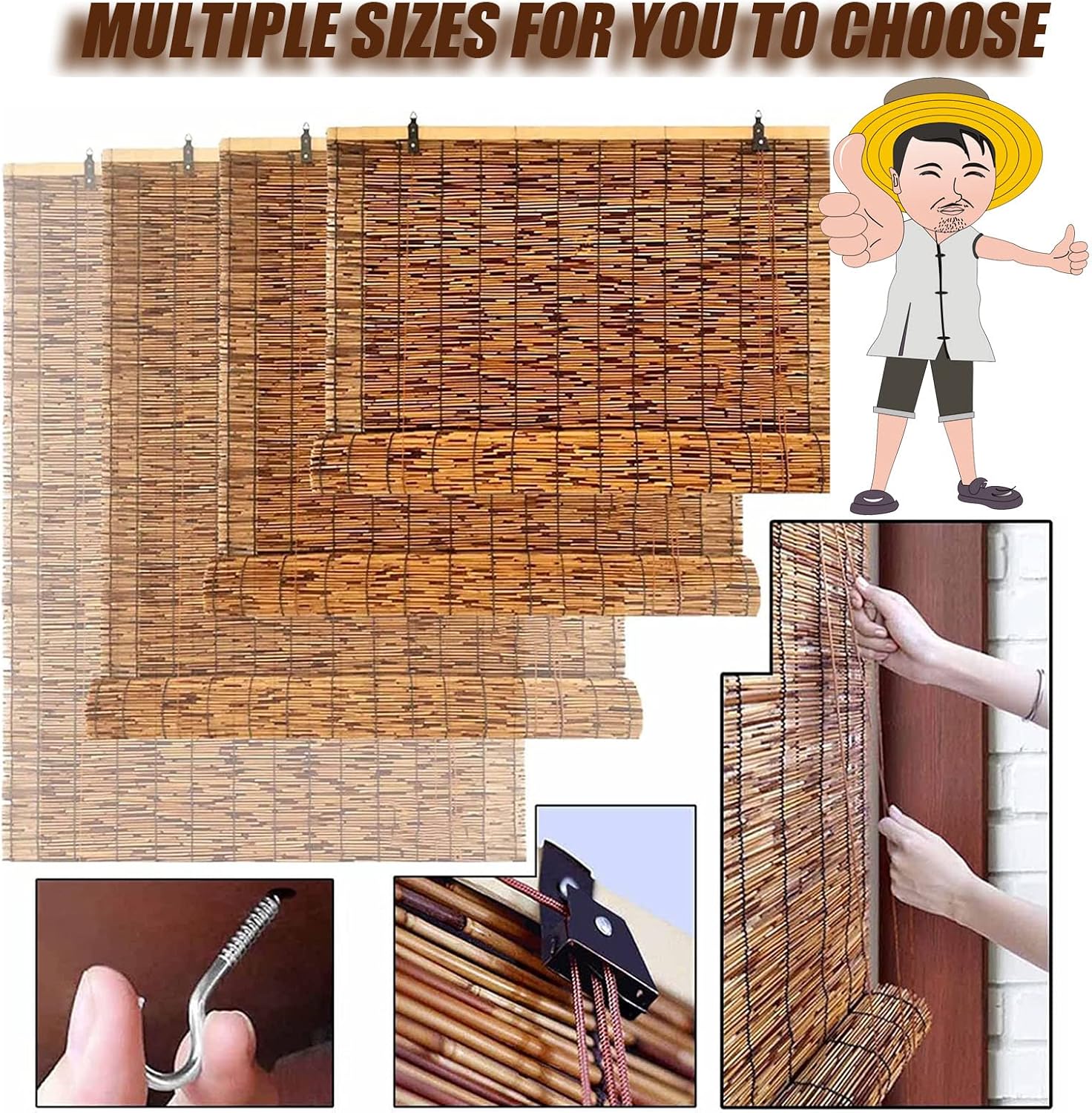 Persianas de bambú para exteriores, persianas enrollables de bambú para patio, persianas enrollables de bambú, persianas enrollables de bambú para