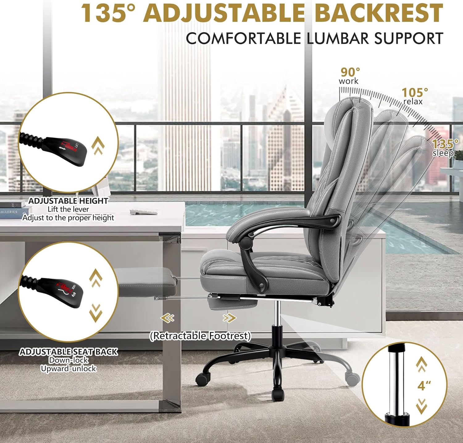 BestEra Silla de oficina, silla de oficina grande y alta, silla de oficina ejecutiva con reposapiés, silla de oficina ergonómica, sillas de