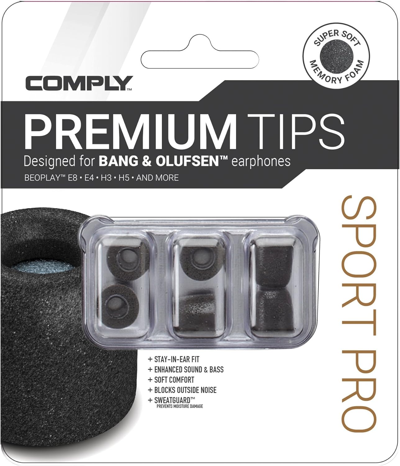Comply Sport Pro – Puntas de auriculares de espuma viscoelástica para B&O (mediano, 3 pares), color negro