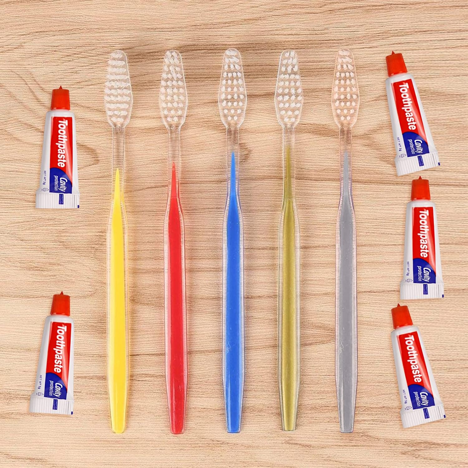 Cepillos de dientes desechables con pasta de dientes (5 colores) (500)