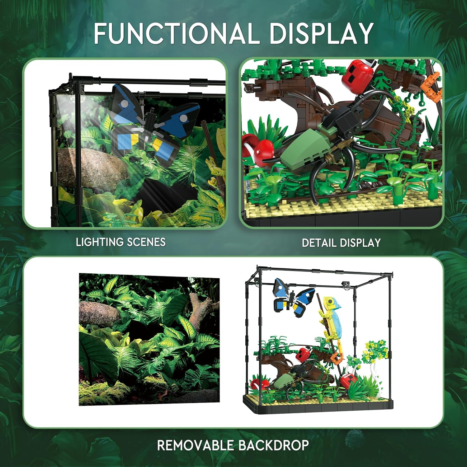 ZYLEGEN Rainforest Jungle – Bloque de construcción de tanque de insectos con lagarto, mariposa, mariquita, plantas de jardín forestal, ladrillos,