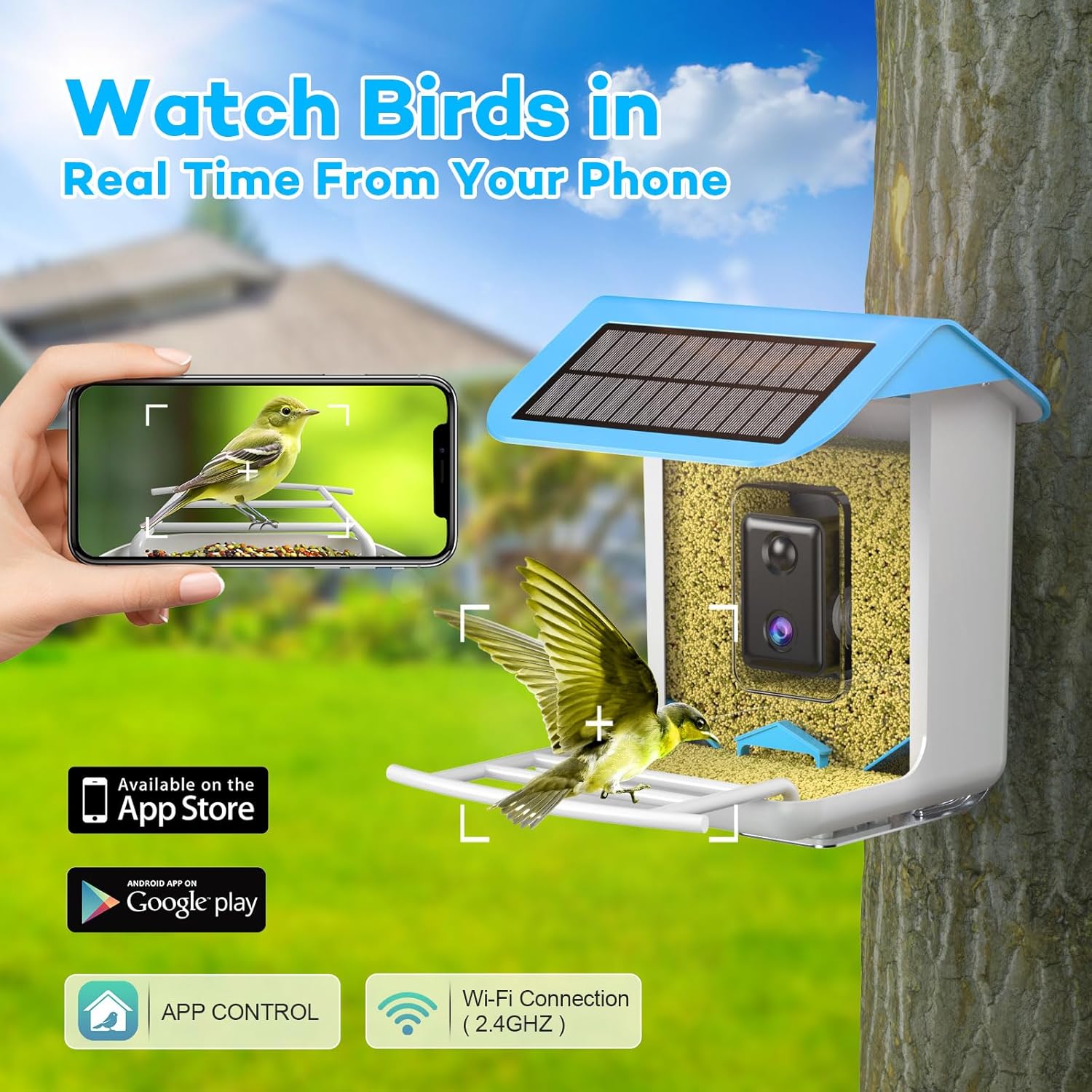Comedero para pájaros con cámara, alimentador inteligente para pájaros con cámara, cámara de comedero de pájaros captura automática de pájaros y