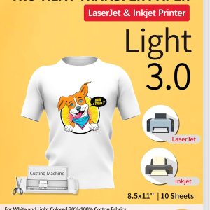 TransOurDream Papel de transferencia de calor para impresora de inyección de tinta y láser (10 hojas de 8.5 x 11 pulgadas, luz 3.0) vinilo de TransOurDream Papel de transferencia de calor para impresora de inyección de tinta y láser (10 hojas de 8.5 x 11 pulgadas, luz 3.0) vinilo de