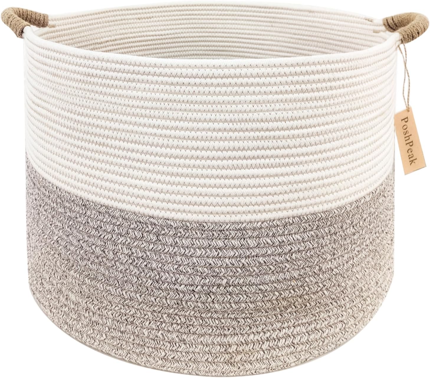 POSH PEAK – Cesta de almacenamiento de cuerda de algodón tejida grande de 68 litros de 20 x 14 pulgadas, cesta de almacenamiento de cuerda de