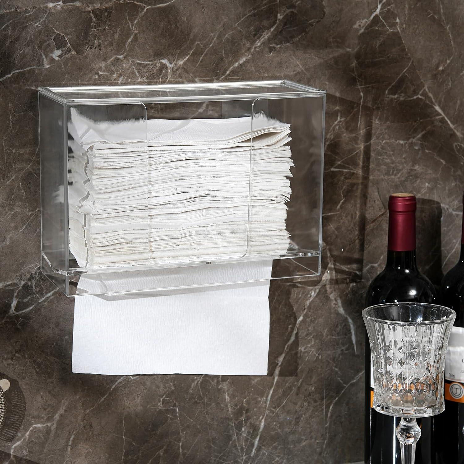 Dispensador de toallas de papel de montaje en pared con tapa, soporte de toalla de papel multipliegue transparente para encimera para cocina, baño,