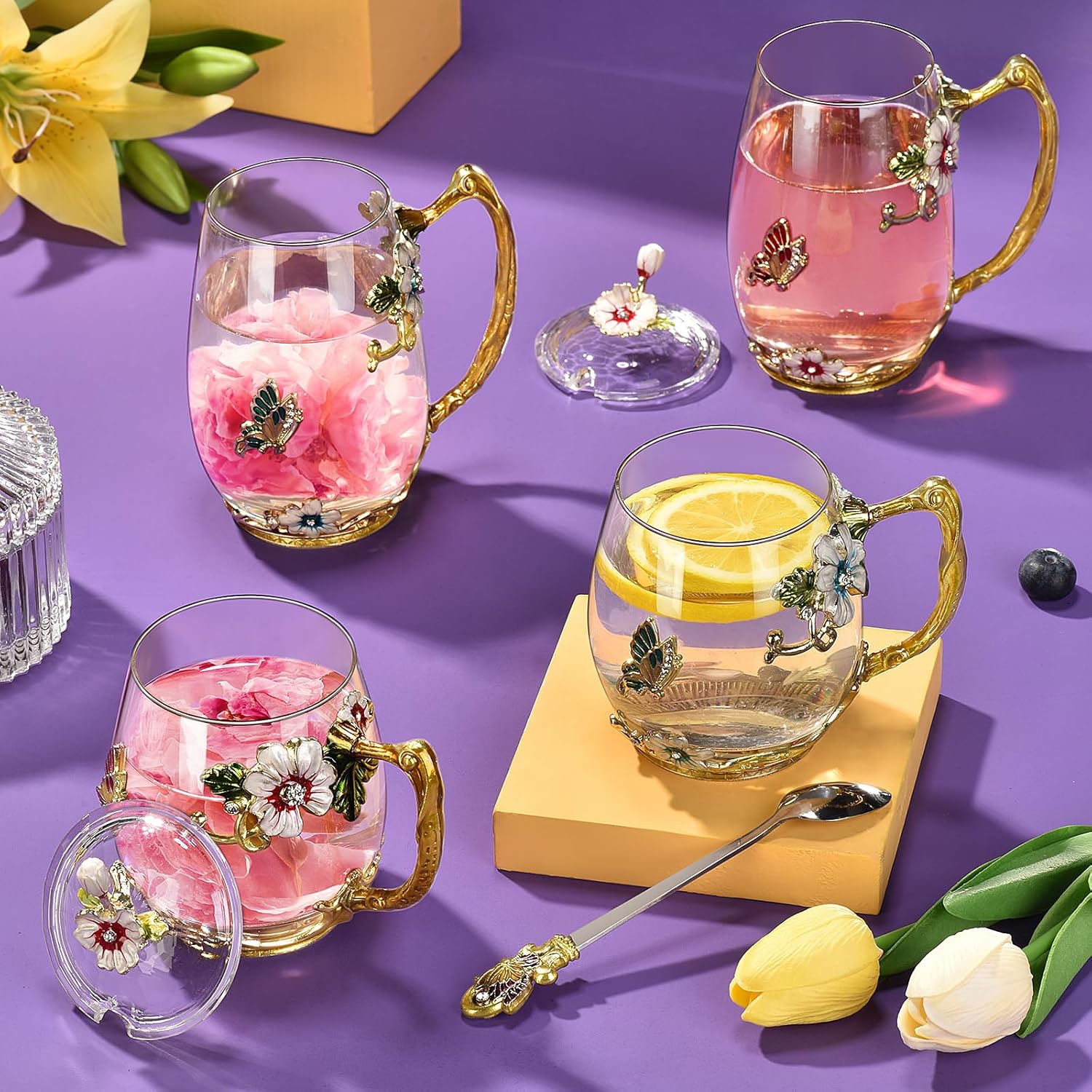 Wisolt Regalos de cumpleaños para mujeres, regalos para el día de la madre, taza de té de vidrio esmaltado, regalos para ella, mamá, abuela,