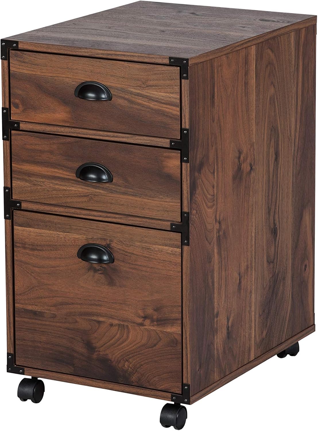 Carabelle Archivo vertical móvil, gabinete de madera de 3 cajones para la oficina en casa, nogal
