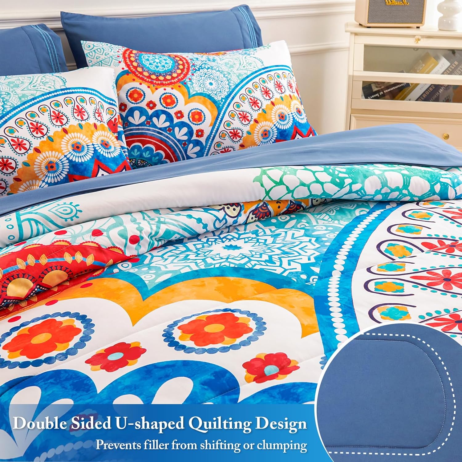 YIYEA Juego de edredón tamaño King  Estampado floral  7 piezas de cama en una bolsa  Juegos de ropa de cama para todas las estaciones con edredón,