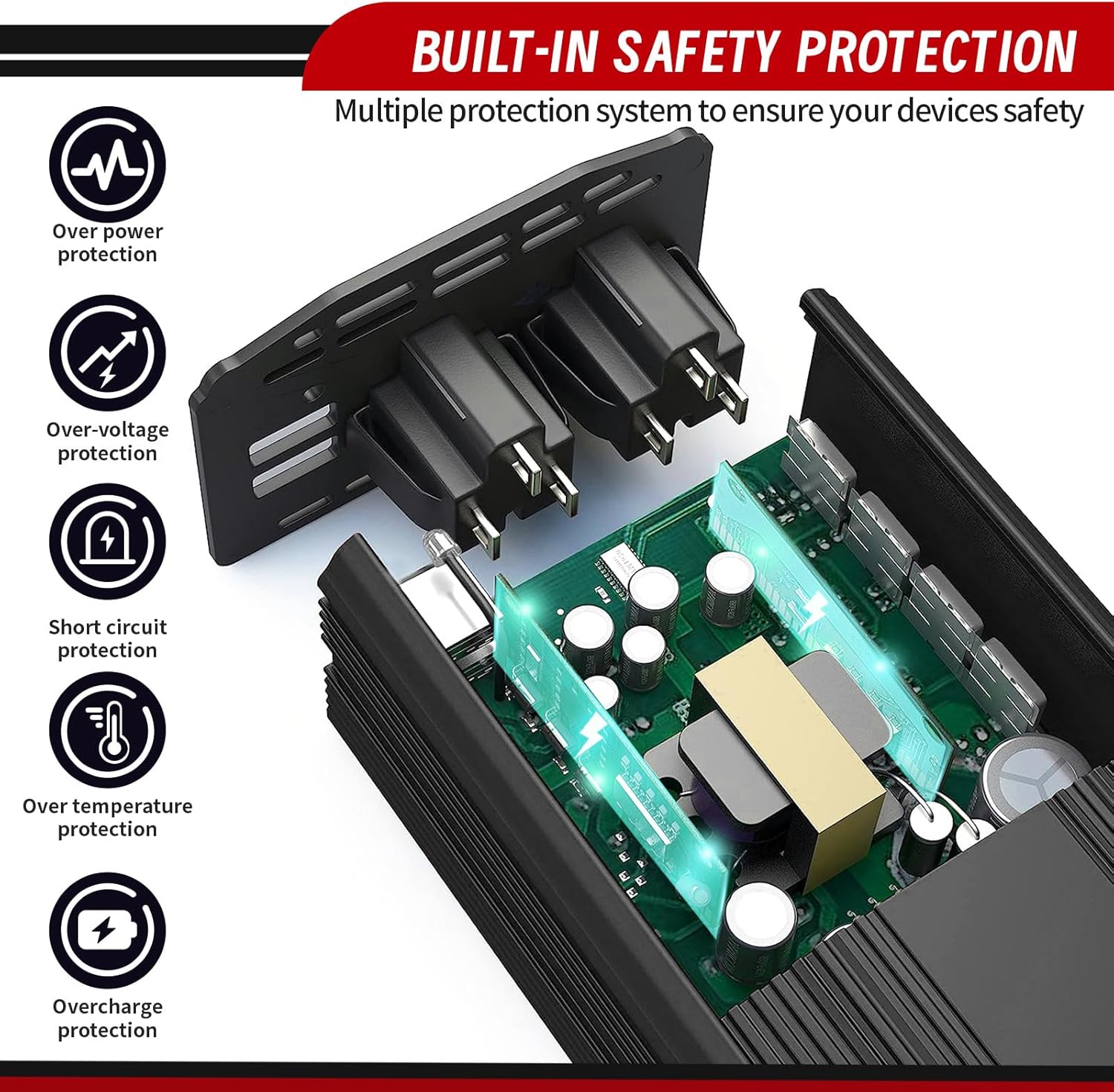 Inversor de corriente de 300 W, 12 V CC a 110 V CA Adaptador de enchufe dual para automóvil, convertidor de salida de adaptador de enchufe doble,