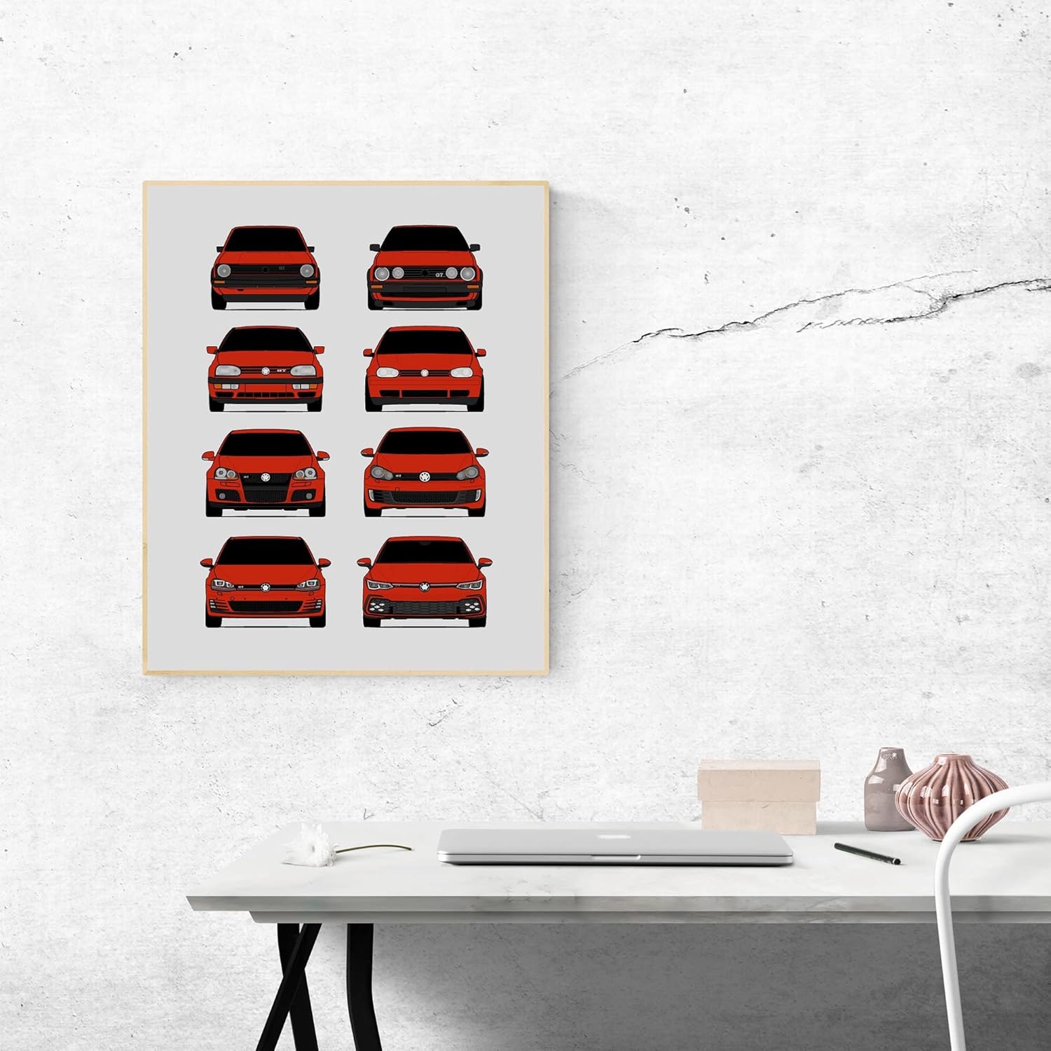 Volkswagen Golf GTI Generations Inspired Car Poster – Handmade Print of VW GTI (Car Models MK1 to MK8) – Red, 8×10″ Satin Print (Unframed) – Perfect