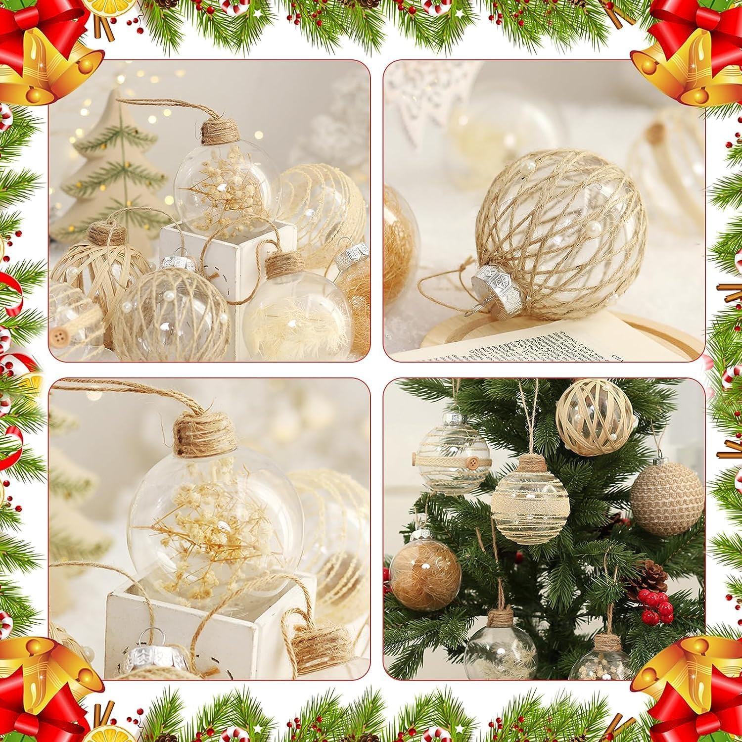 Adornos – Juego de 6 adornos de bolas de Navidad de 3.150 in3.15 pulgadas, adornos de Navidad con cordel transparente, inastillables, decoración de