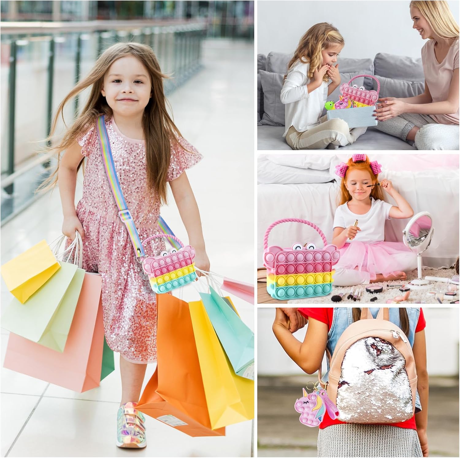 Juego de monedero de juguete para presionar burbujas, bolso de cangrejo para niñas y mujeres con juguete de oruga, bolsa cruzada de hombro con