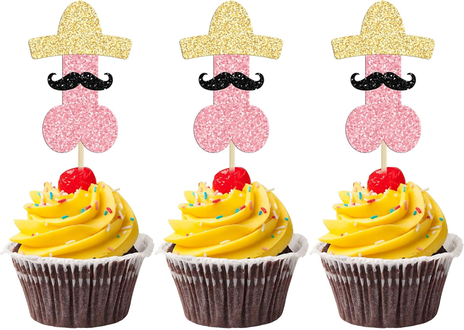 Gyufise 24 adornos para cupcakes con sombrero, barba, brillantina, para cupcakes, despedidas de soltera, decoraciones divertidas para tartas, bodas,