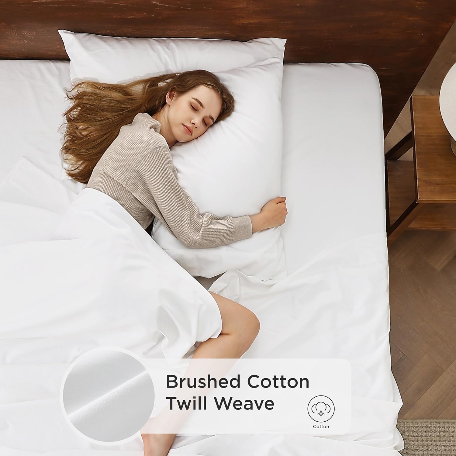 Bedsure Sábanas de franela cepillada tamaño Queen, sábanas 100% algodón para cama tamaño Queen, sábanas blancas extra suaves, sábanas cálidas con