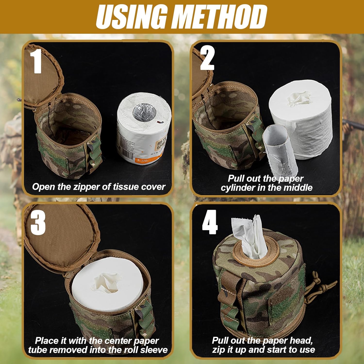 Funda táctica de papel higiénico impermeable a prueba de gatos, funda de papel portátil y plegable para almacenamiento de papel para auto camping