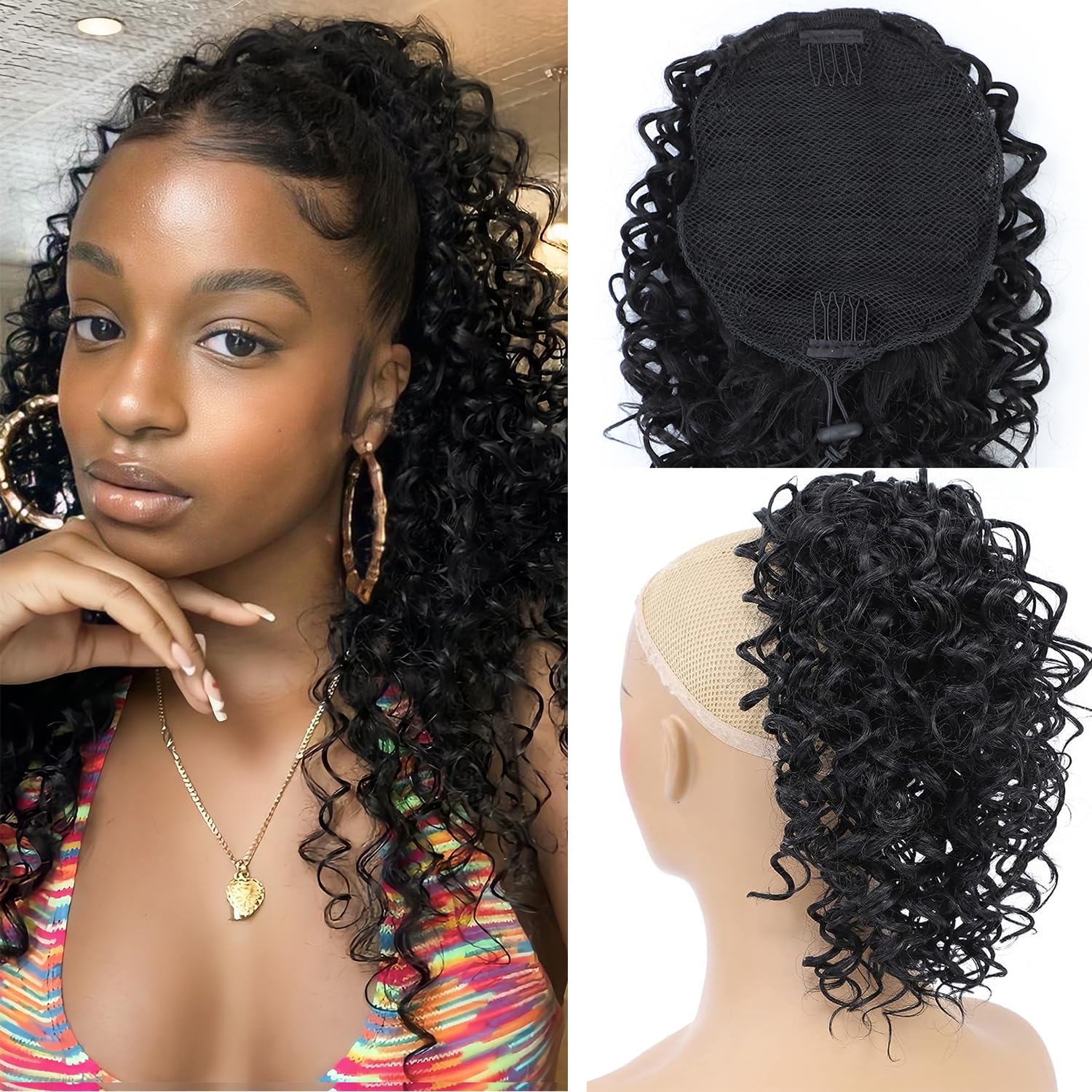 Cola de caballo con cordón para mujeres negras, extensión de cola de caballo rizada para mujeres negras, cola de caballo afro afro de cabello
