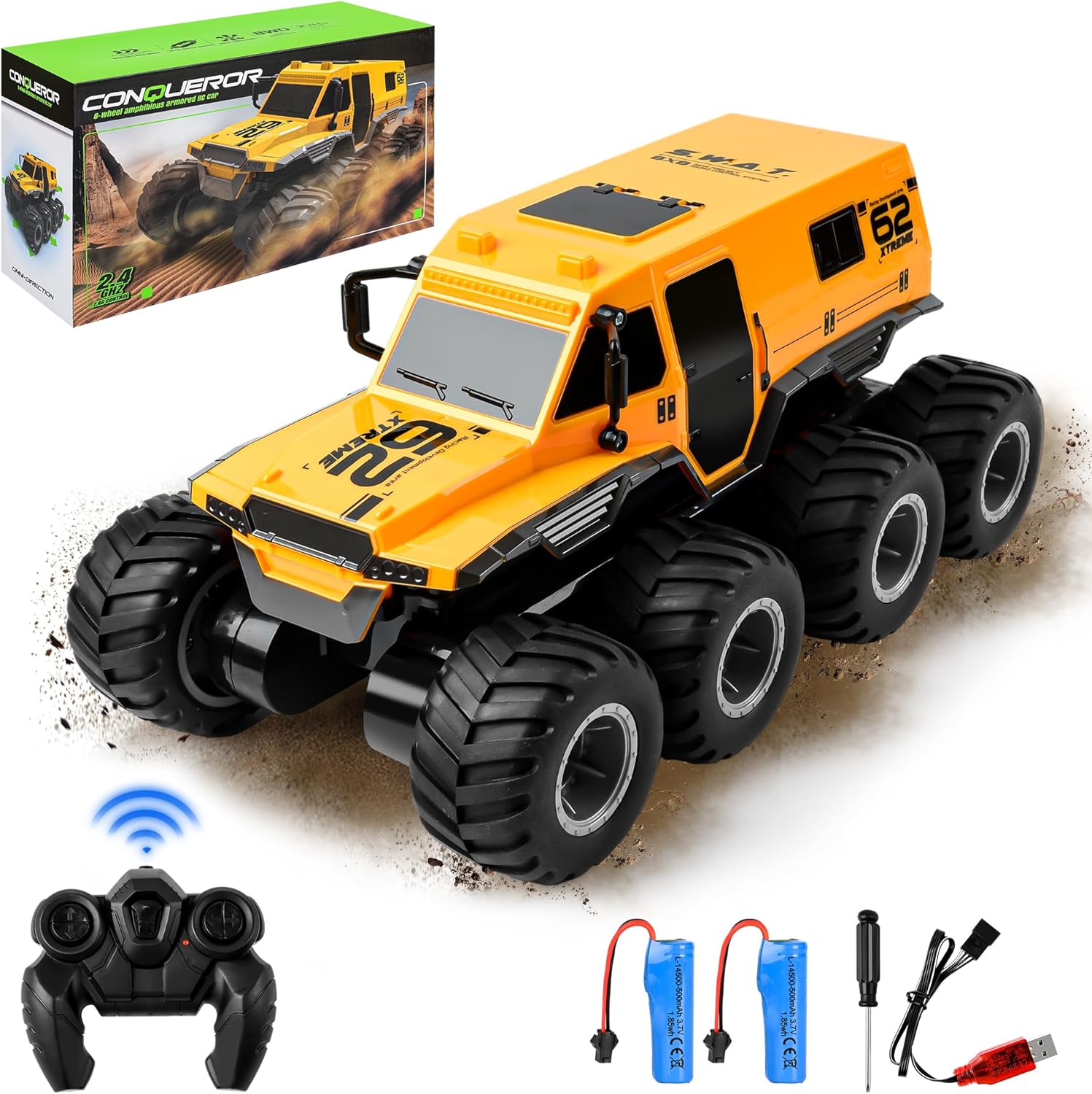 Coche de control remoto, camión RC a escala 112, 8 ruedas, 2.4 GHz, rastreador RC para niños, vehículos eléctricos impermeables todoterreno con 2