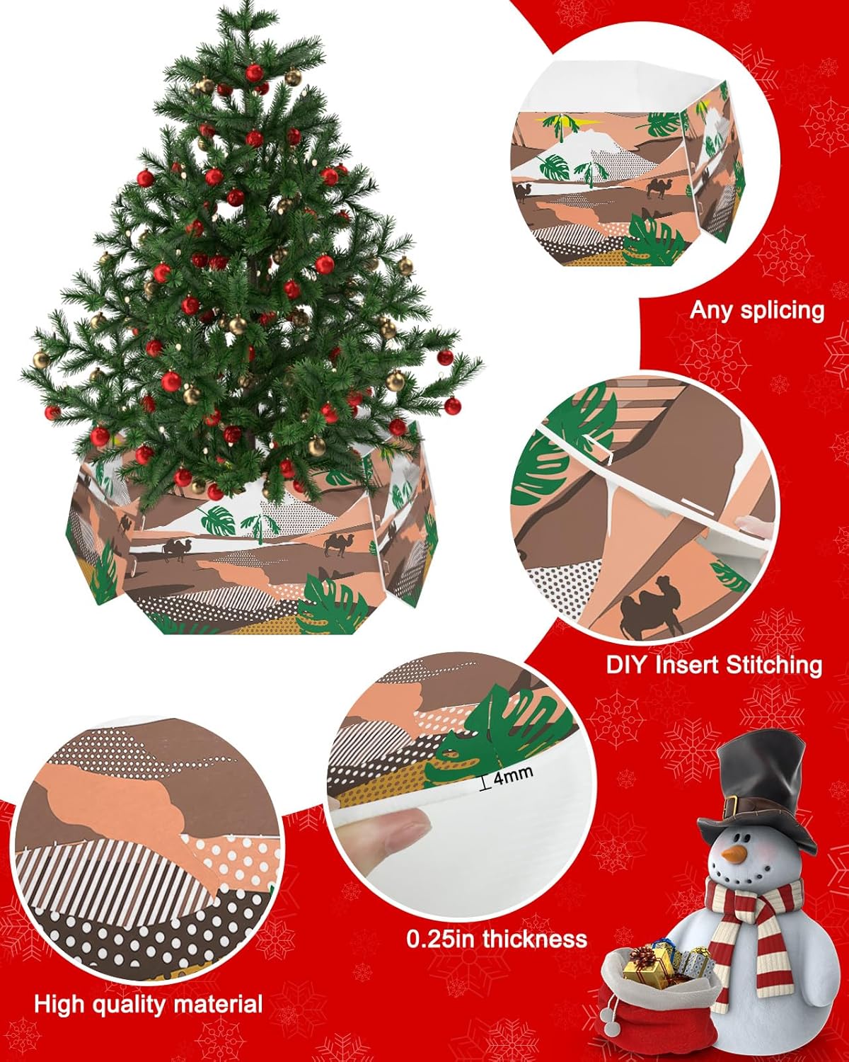 Christmas Tree Collar 6-PCS14.5″x 10″, Christmas Tree Ring Desert Green Leaves Camel and Polka dots Christmas Tree Stands Skirts Base Covers for