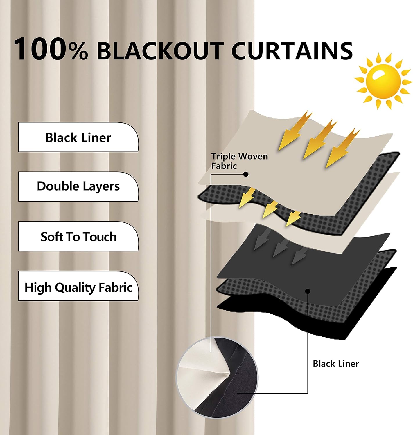 WONTEX – Cortinas blackout con espacio para barra, para sala de estar, 2 paneles