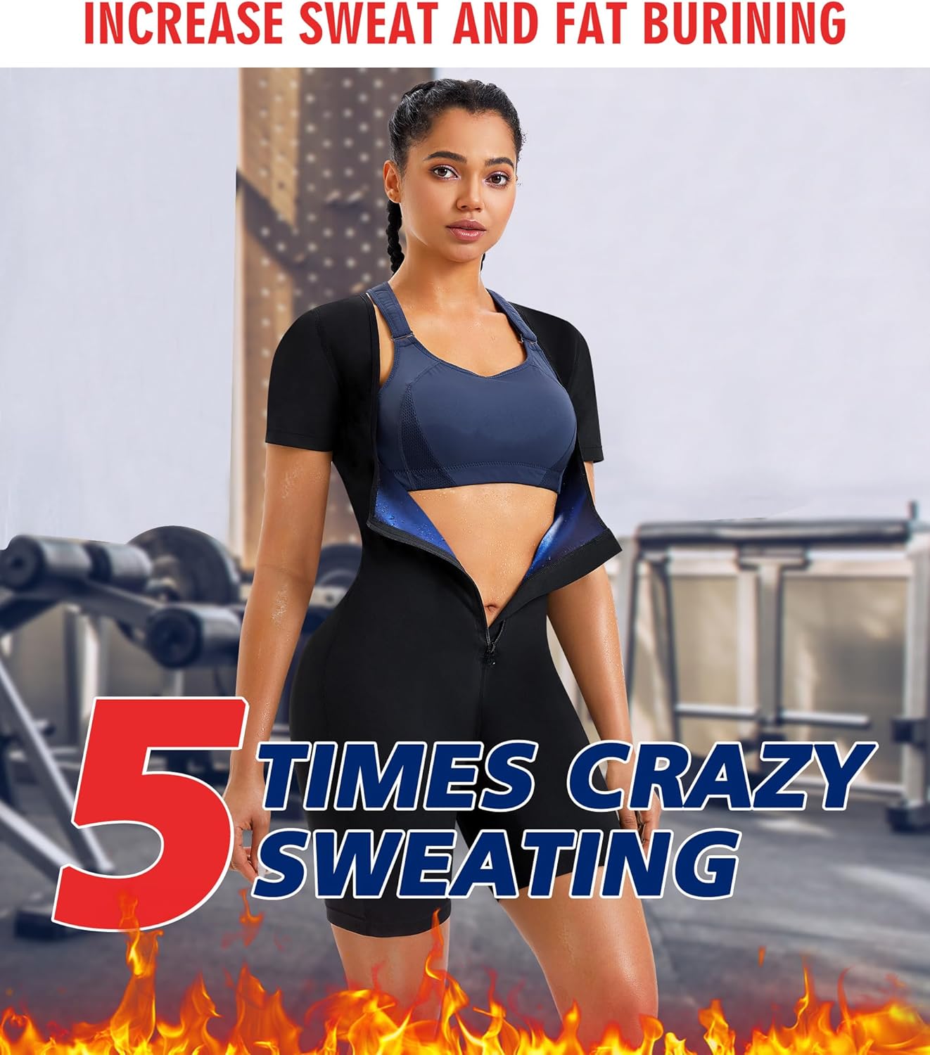 KUMAYES Traje de sauna, chaleco de sudor, entrenador de cintura para mujer, 4 en 1, adelgazante, moldeador de cuerpo completo, camiseta de